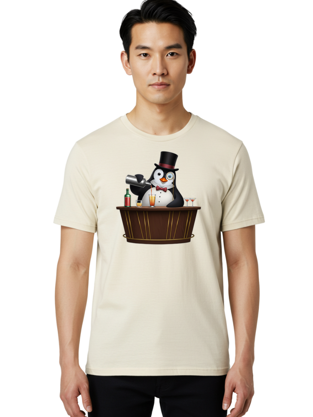 Penguin-Bartender-9 Men'S Graphic Tee, 100% Cotton, Comfortable Casual Summer Wear, Machine Washable, Vintage Camera, Old Camera, Antique Camera, Black Camera, Classic Photography, Photography Equipment, Nostalgic Device, Film Camera, Baf979