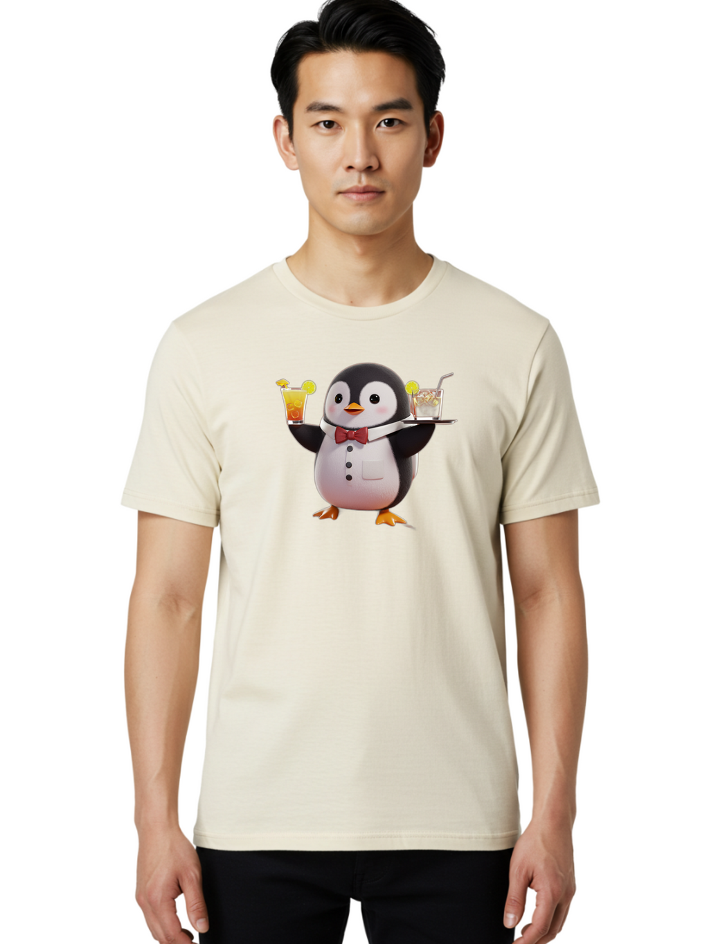 Penguin-Bartender Men'S Graphic Tee, 100% Cotton, Comfortable Casual Summer Wear, Machine Washable, Vintage Camera, Old Camera, Antique Camera, Black Camera, Classic Photography, Photography Equipment, Nostalgic Device, Film Camera, Camera Art Baf980