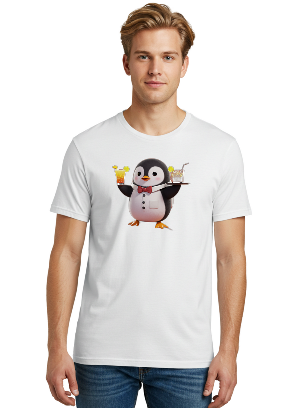 Penguin-Bartender Men'S Graphic Tee, 100% Cotton, Comfortable Casual Summer Wear, Machine Washable, Vintage Camera, Old Camera, Antique Camera, Black Camera, Classic Photography, Photography Equipment, Nostalgic Device, Film Camera, Camera Art Baf980