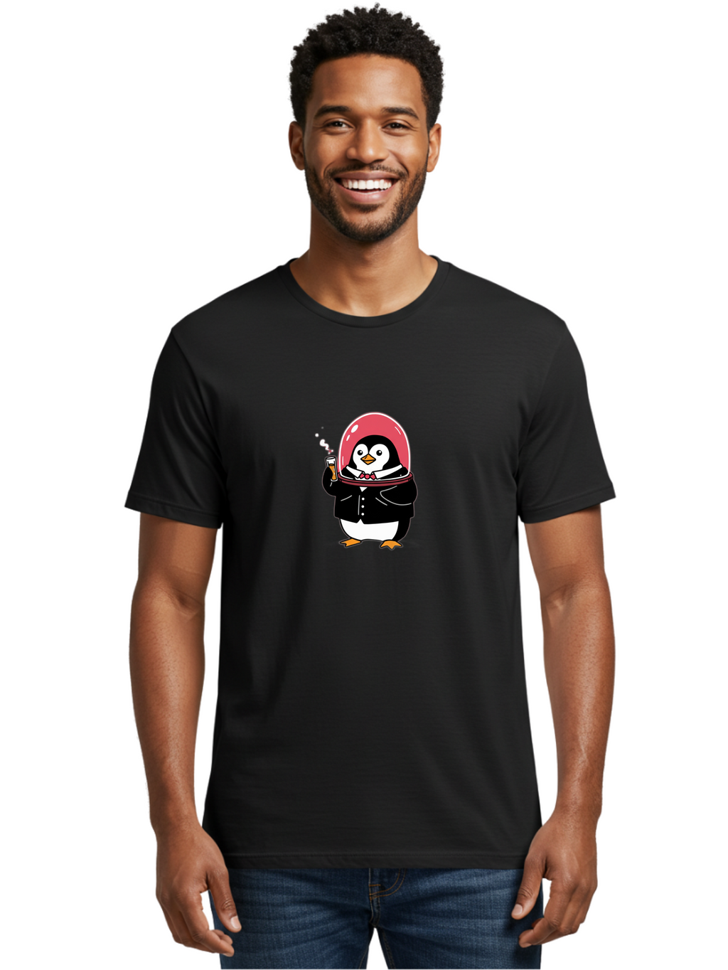 Penguin-In-Space Men'S Graphic Tee, 100% Cotton, Comfortable Casual Summer Wear, Machine Washable, Vintage Camera, Old Camera, Antique Camera, Black Camera, Classic Photography, Photography Equipment, Nostalgic Device, Film Camera, Camera Art Baf982