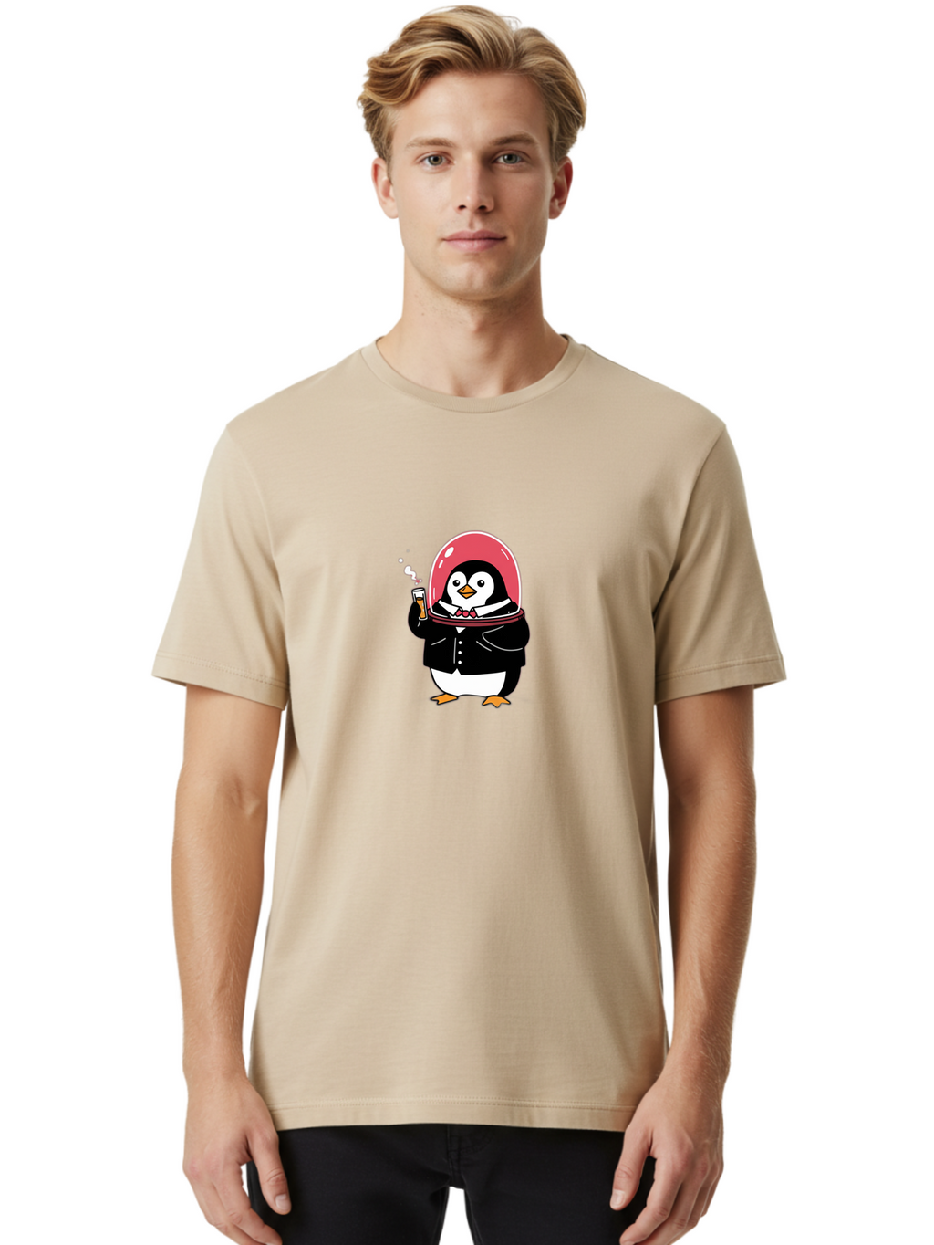 Penguin-In-Space Men'S Graphic Tee, 100% Cotton, Comfortable Casual Summer Wear, Machine Washable, Vintage Camera, Old Camera, Antique Camera, Black Camera, Classic Photography, Photography Equipment, Nostalgic Device, Film Camera, Camera Art Baf982