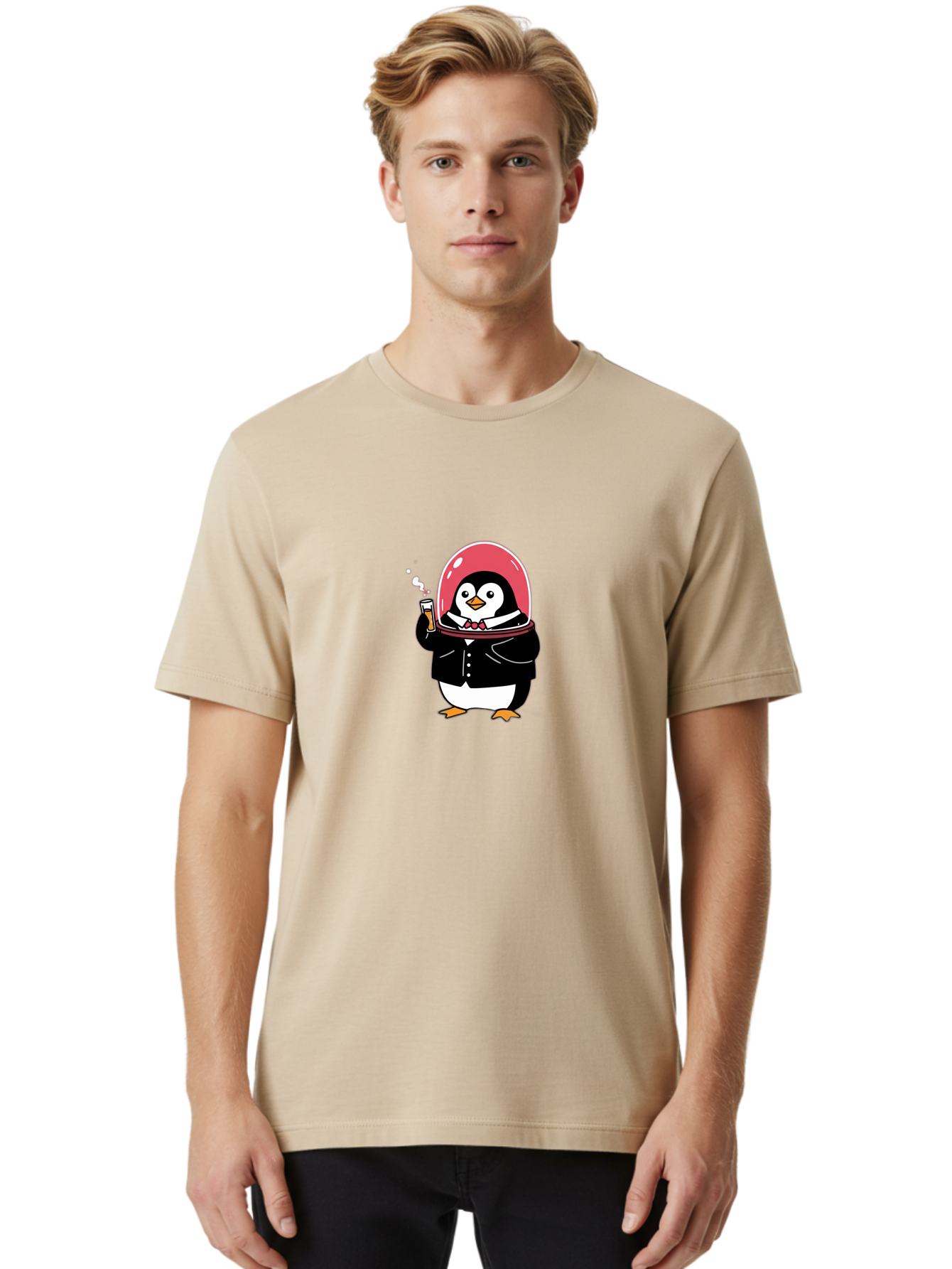 Penguin-In-Space Men'S Graphic Tee, 100% Cotton, Comfortable Casual Summer Wear, Machine Washable, Vintage Camera, Old Camera, Antique Camera, Black Camera, Classic Photography, Photography Equipment, Nostalgic Device, Film Camera, Camera Art Baf982