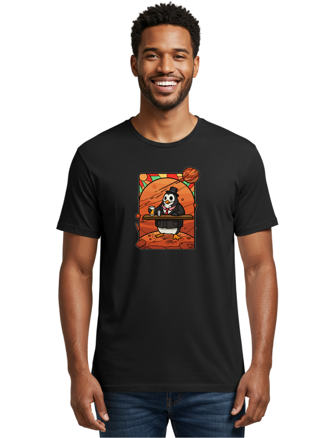 Penguin-In-Suit-2 Men'S Graphic Tee, 100% Cotton, Comfortable Casual Summer Wear, Machine Washable, Vintage Camera, Old Camera, Antique Camera, Black Camera, Classic Photography, Photography Equipment, Nostalgic Device, Film Camera, Camera Art Baf984