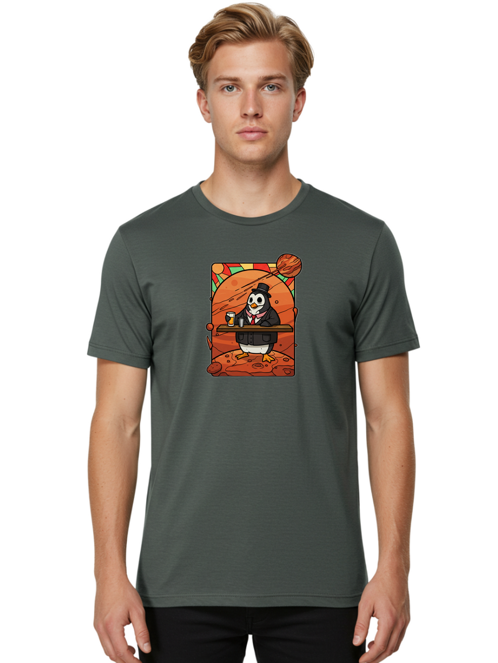 Penguin-In-Suit-2 Men'S Graphic Tee, 100% Cotton, Comfortable Casual Summer Wear, Machine Washable, Vintage Camera, Old Camera, Antique Camera, Black Camera, Classic Photography, Photography Equipment, Nostalgic Device, Film Camera, Camera Art Baf984
