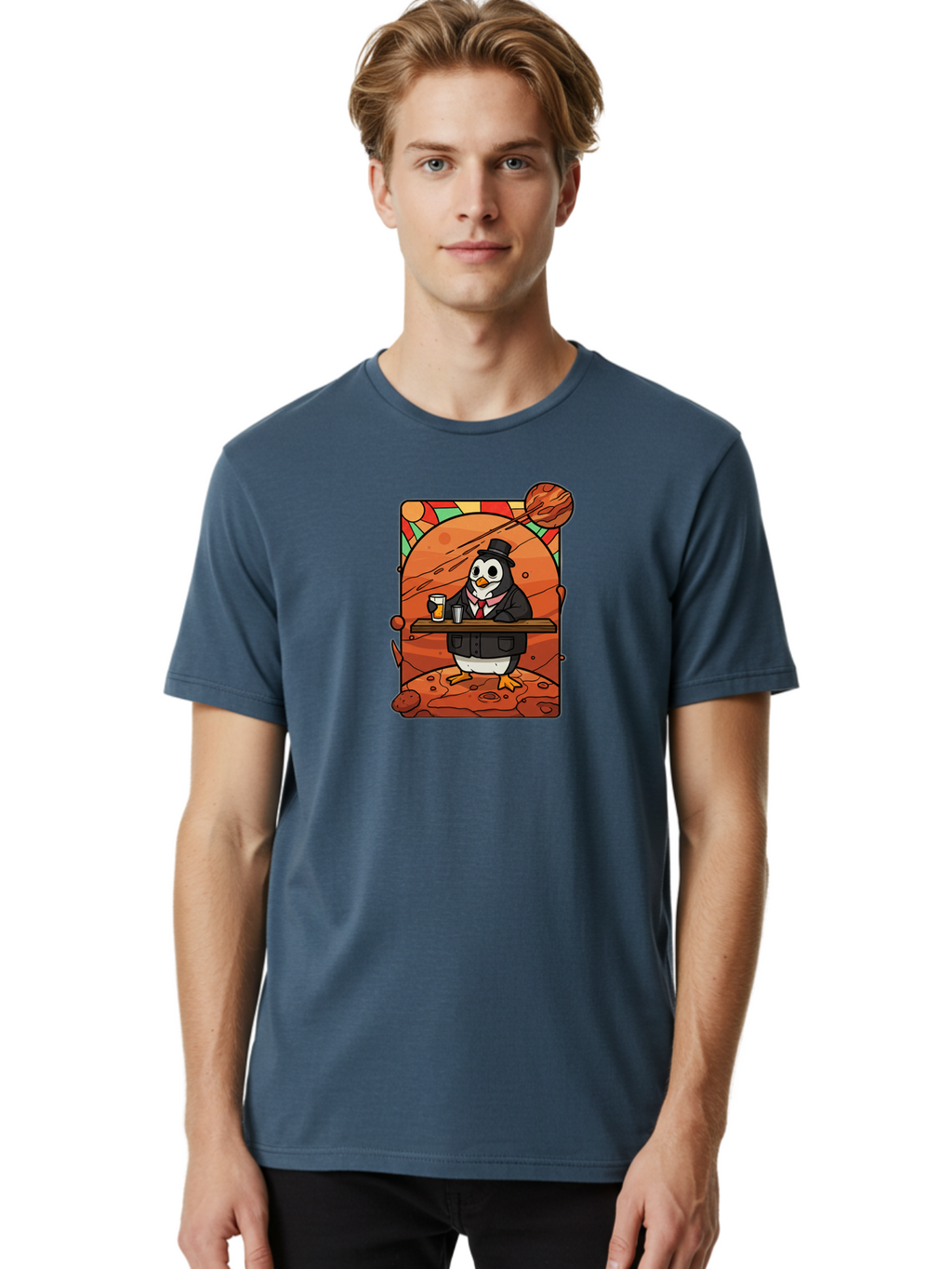 Penguin-In-Suit-2 Men'S Graphic Tee, 100% Cotton, Comfortable Casual Summer Wear, Machine Washable, Vintage Camera, Old Camera, Antique Camera, Black Camera, Classic Photography, Photography Equipment, Nostalgic Device, Film Camera, Camera Art Baf984