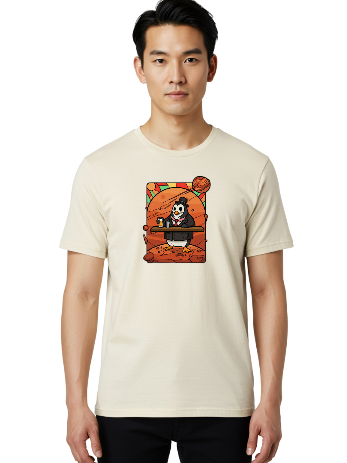 Penguin-In-Suit-2 Men'S Graphic Tee, 100% Cotton, Comfortable Casual Summer Wear, Machine Washable, Vintage Camera, Old Camera, Antique Camera, Black Camera, Classic Photography, Photography Equipment, Nostalgic Device, Film Camera, Camera Art Baf984