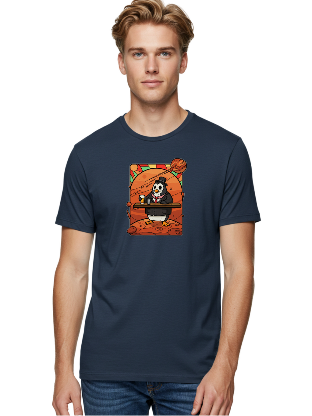 Penguin-In-Suit-2 Men'S Graphic Tee, 100% Cotton, Comfortable Casual Summer Wear, Machine Washable, Vintage Camera, Old Camera, Antique Camera, Black Camera, Classic Photography, Photography Equipment, Nostalgic Device, Film Camera, Camera Art Baf984