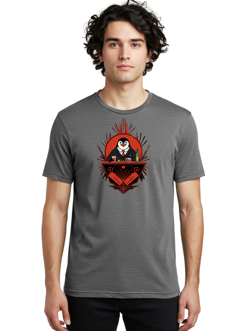Penguin-In-Suit-3 Men'S Graphic Tee, 100% Cotton, Comfortable Casual Summer Wear, Machine Washable, Vintage Camera, Old Camera, Antique Camera, Black Camera, Classic Photography, Photography Equipment, Nostalgic Device, Film Camera, Camera Art Baf985