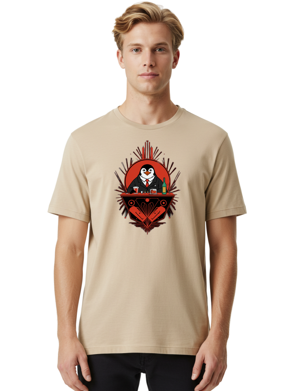 Penguin-In-Suit-3 Men'S Graphic Tee, 100% Cotton, Comfortable Casual Summer Wear, Machine Washable, Vintage Camera, Old Camera, Antique Camera, Black Camera, Classic Photography, Photography Equipment, Nostalgic Device, Film Camera, Camera Art Baf985