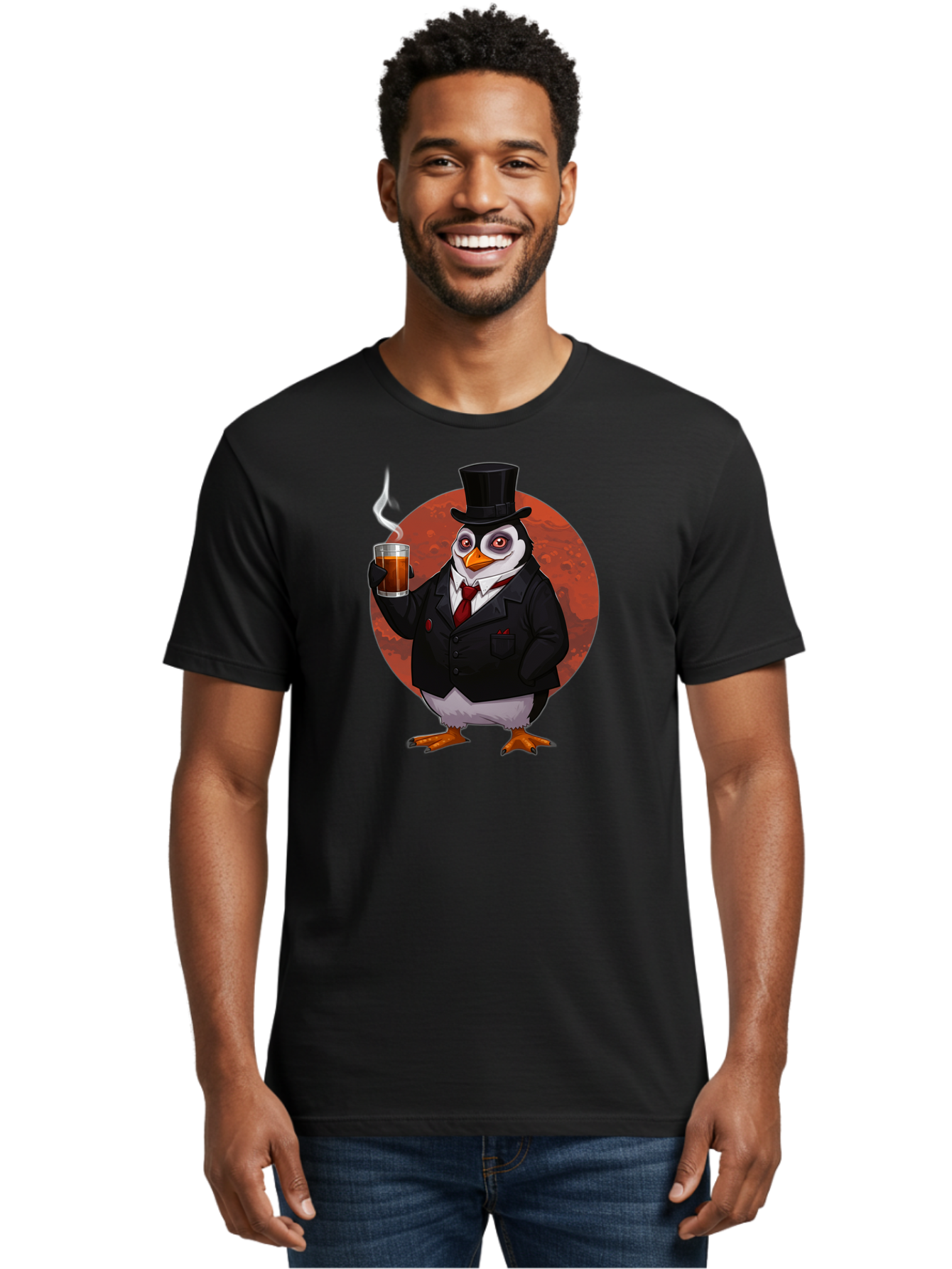 Penguin-In-Suit-4 Men'S Graphic Tee, 100% Cotton, Comfortable Casual Summer Wear, Machine Washable, Vintage Camera, Old Camera, Antique Camera, Black Camera, Classic Photography, Photography Equipment, Nostalgic Device, Film Camera, Camera Art Baf986