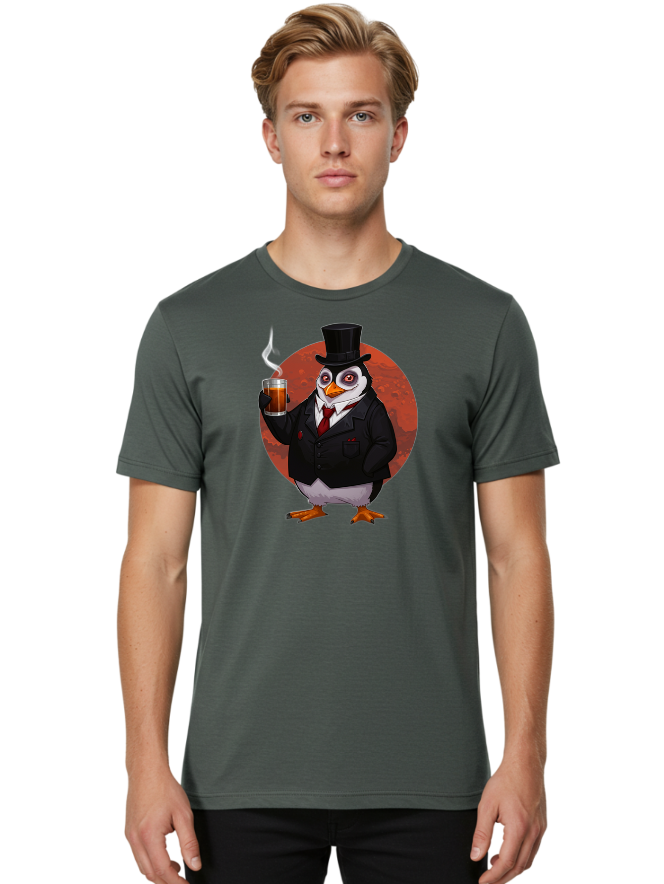 Penguin-In-Suit-4 Men'S Graphic Tee, 100% Cotton, Comfortable Casual Summer Wear, Machine Washable, Vintage Camera, Old Camera, Antique Camera, Black Camera, Classic Photography, Photography Equipment, Nostalgic Device, Film Camera, Camera Art Baf986