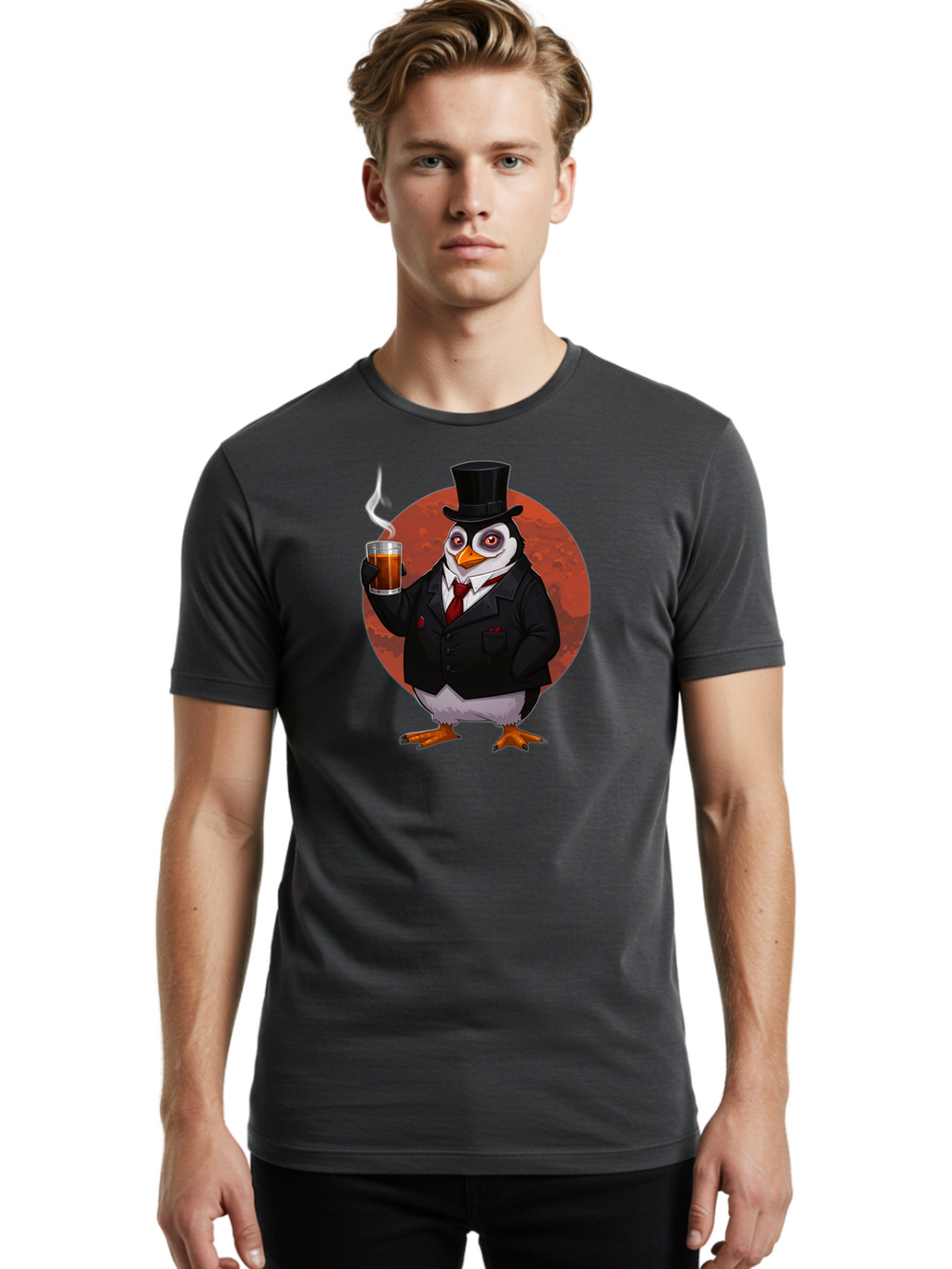 Penguin-In-Suit-4 Men'S Graphic Tee, 100% Cotton, Comfortable Casual Summer Wear, Machine Washable, Vintage Camera, Old Camera, Antique Camera, Black Camera, Classic Photography, Photography Equipment, Nostalgic Device, Film Camera, Camera Art Baf986