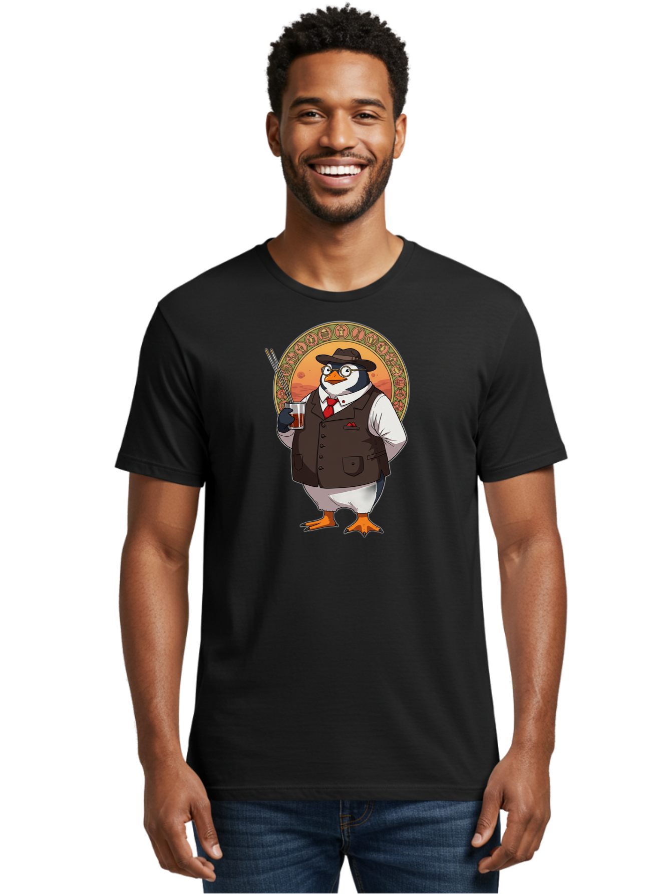 Penguin-In-Suit Men'S Graphic Tee, 100% Cotton, Comfortable Casual Summer Wear, Machine Washable, Vintage Camera, Old Camera, Antique Camera, Black Camera, Classic Photography, Photography Equipment, Nostalgic Device, Film Camera, Camera Art Baf987