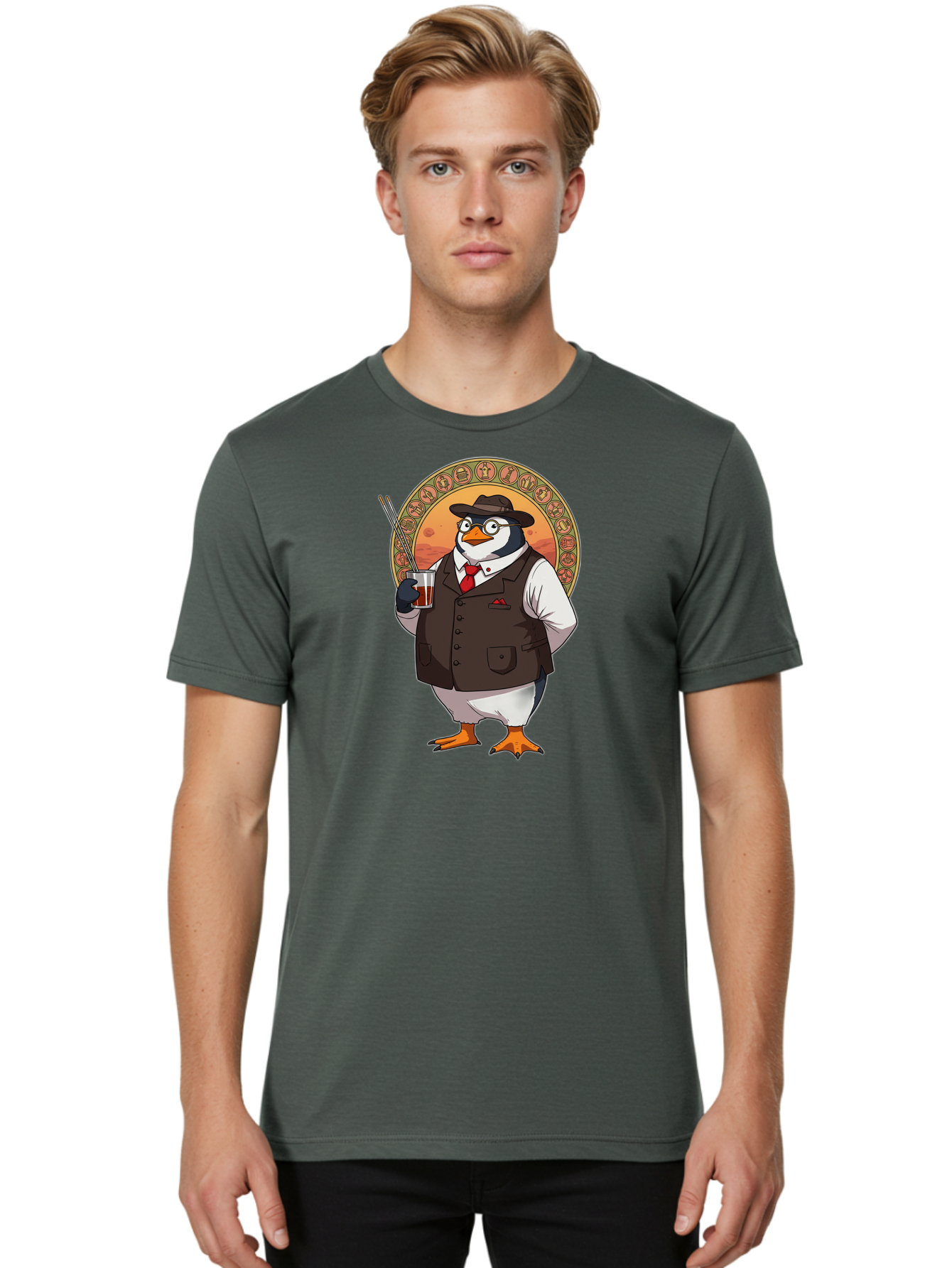 Penguin-In-Suit Men'S Graphic Tee, 100% Cotton, Comfortable Casual Summer Wear, Machine Washable, Vintage Camera, Old Camera, Antique Camera, Black Camera, Classic Photography, Photography Equipment, Nostalgic Device, Film Camera, Camera Art Baf987