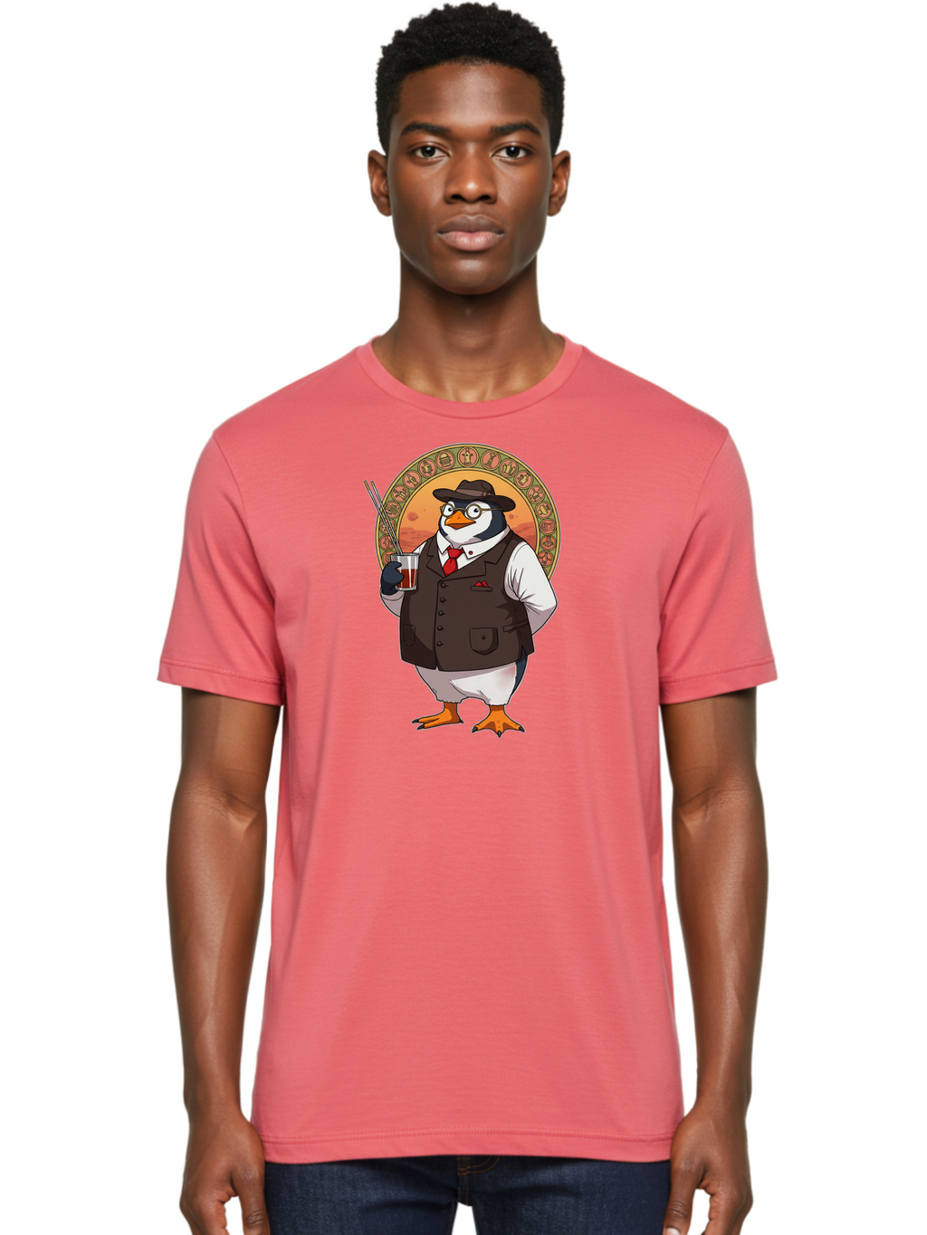 Penguin-In-Suit Men'S Graphic Tee, 100% Cotton, Comfortable Casual Summer Wear, Machine Washable, Vintage Camera, Old Camera, Antique Camera, Black Camera, Classic Photography, Photography Equipment, Nostalgic Device, Film Camera, Camera Art Baf987