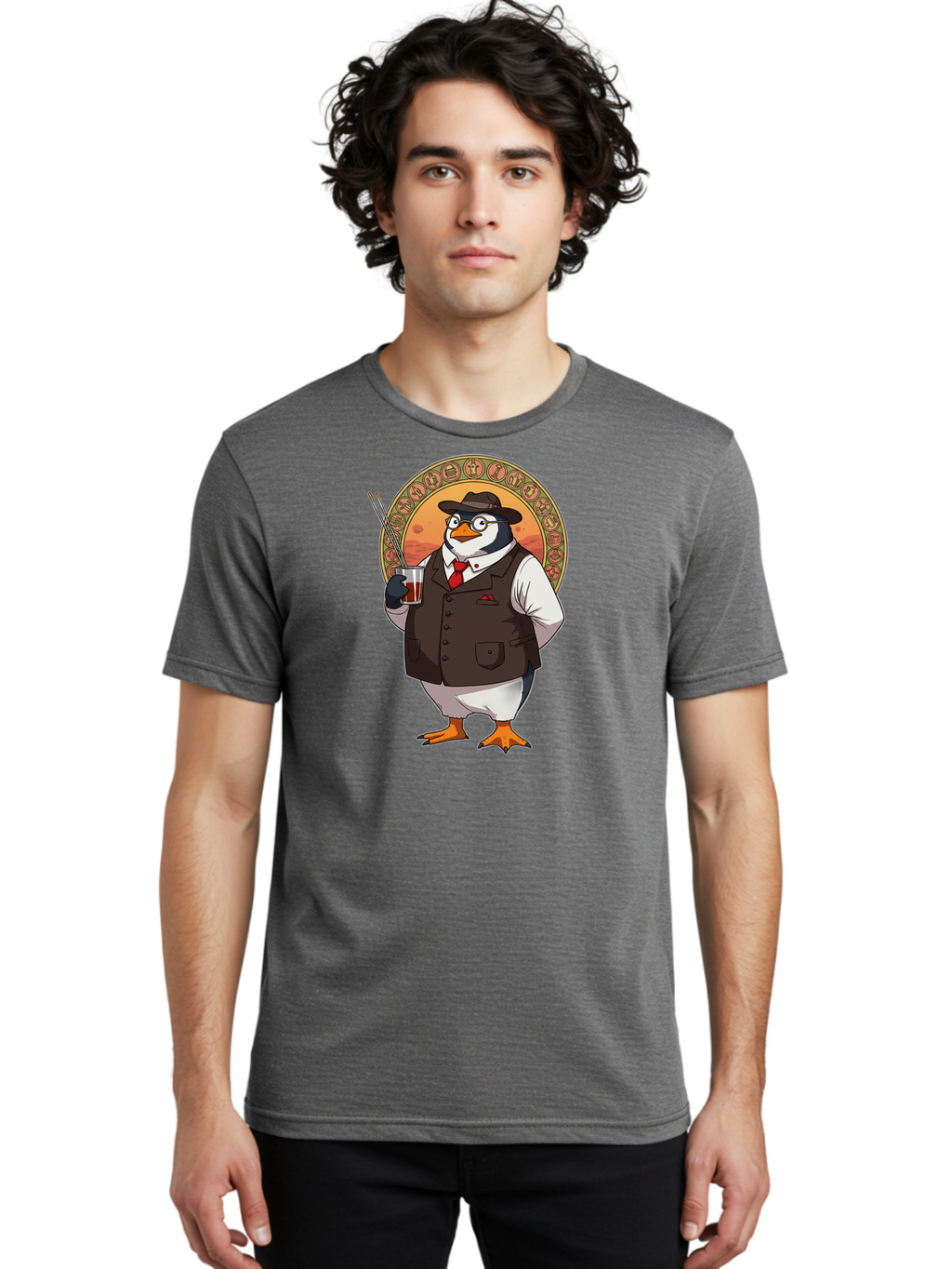 Penguin-In-Suit Men'S Graphic Tee, 100% Cotton, Comfortable Casual Summer Wear, Machine Washable, Vintage Camera, Old Camera, Antique Camera, Black Camera, Classic Photography, Photography Equipment, Nostalgic Device, Film Camera, Camera Art Baf987