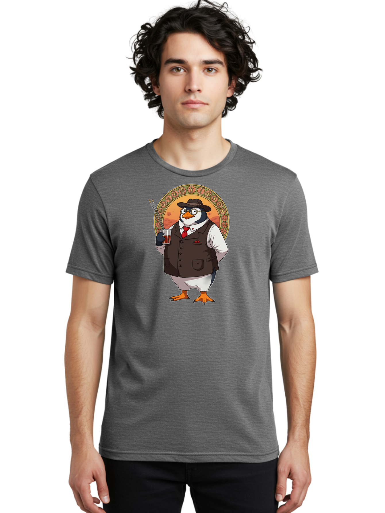 Penguin-In-Suit Men'S Graphic Tee, 100% Cotton, Comfortable Casual Summer Wear, Machine Washable, Vintage Camera, Old Camera, Antique Camera, Black Camera, Classic Photography, Photography Equipment, Nostalgic Device, Film Camera, Camera Art Baf987