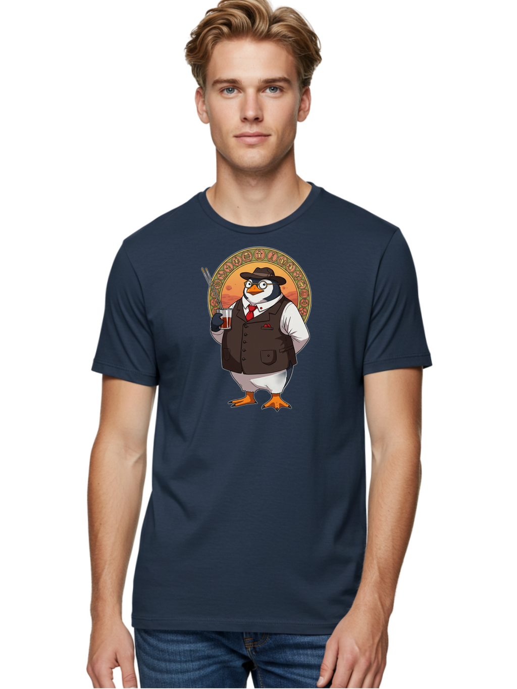 Penguin-In-Suit Men'S Graphic Tee, 100% Cotton, Comfortable Casual Summer Wear, Machine Washable, Vintage Camera, Old Camera, Antique Camera, Black Camera, Classic Photography, Photography Equipment, Nostalgic Device, Film Camera, Camera Art Baf987