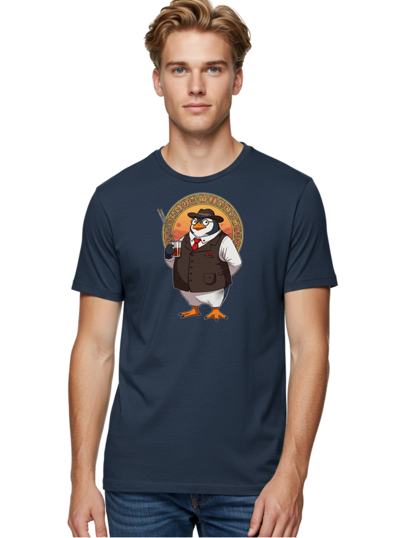 Penguin-In-Suit Men'S Graphic Tee, 100% Cotton, Comfortable Casual Summer Wear, Machine Washable, Vintage Camera, Old Camera, Antique Camera, Black Camera, Classic Photography, Photography Equipment, Nostalgic Device, Film Camera, Camera Art Baf987