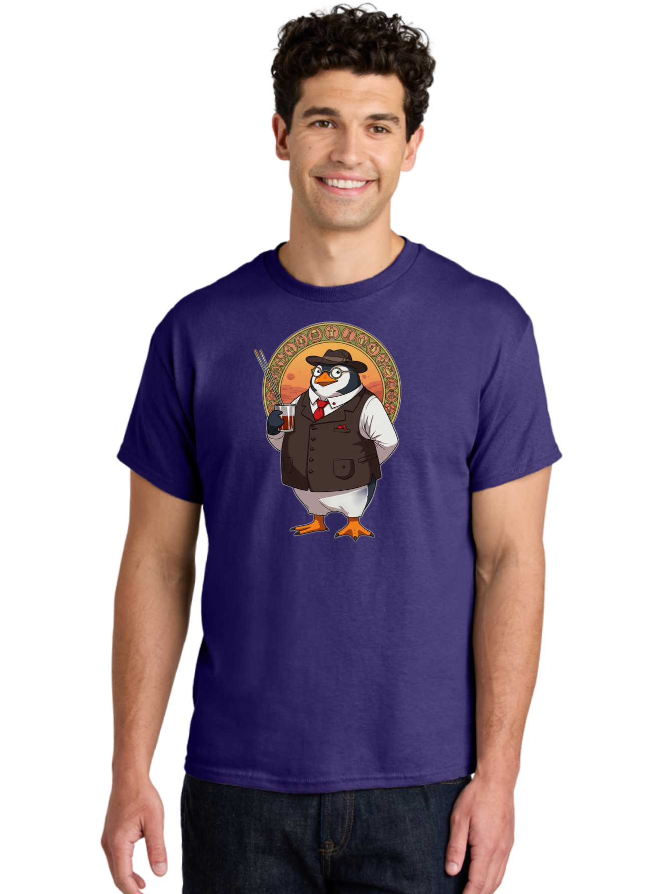 Penguin-In-Suit Men'S Graphic Tee, 100% Cotton, Comfortable Casual Summer Wear, Machine Washable, Vintage Camera, Old Camera, Antique Camera, Black Camera, Classic Photography, Photography Equipment, Nostalgic Device, Film Camera, Camera Art Baf987