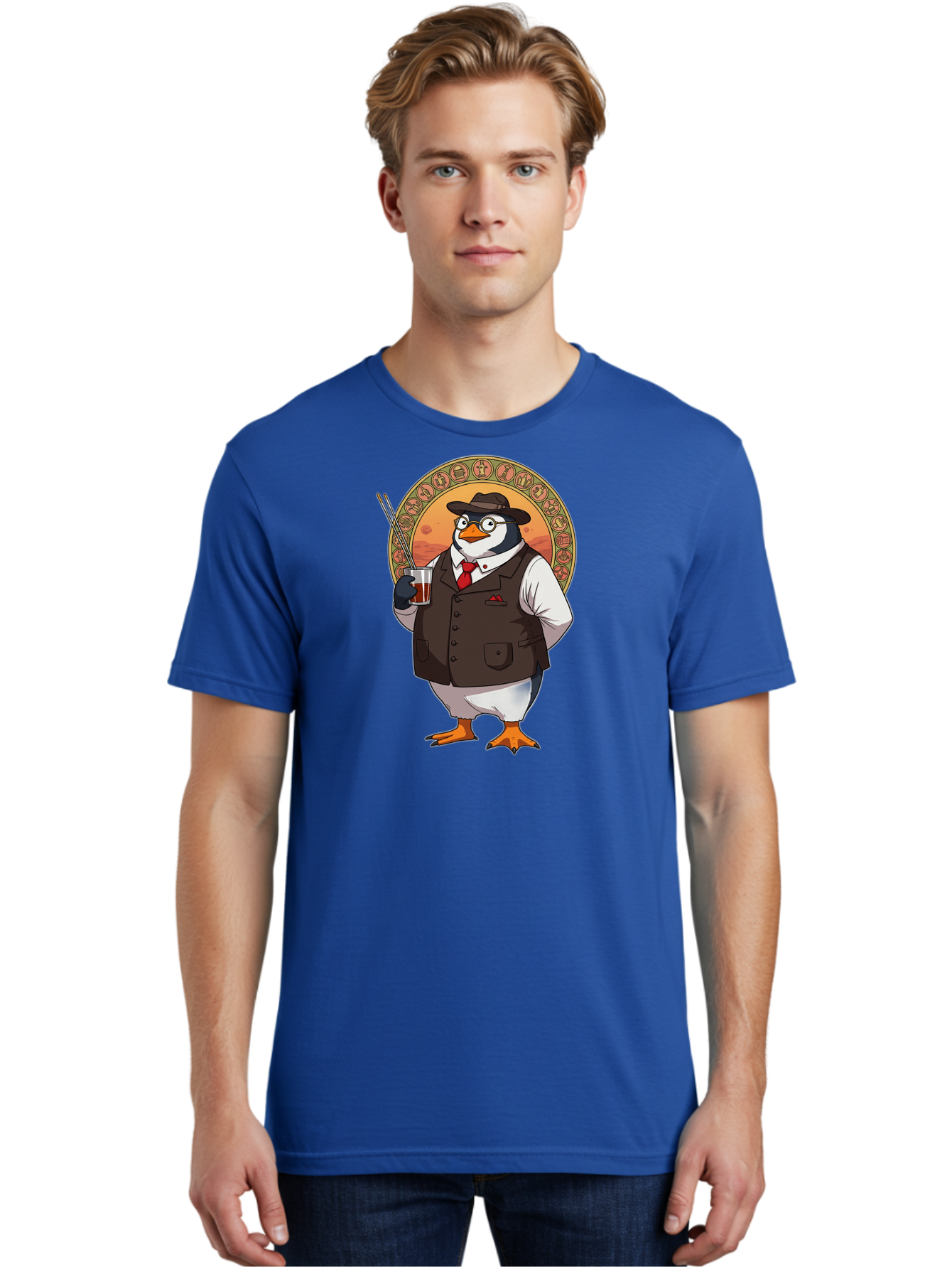 Penguin-In-Suit Men'S Graphic Tee, 100% Cotton, Comfortable Casual Summer Wear, Machine Washable, Vintage Camera, Old Camera, Antique Camera, Black Camera, Classic Photography, Photography Equipment, Nostalgic Device, Film Camera, Camera Art Baf987
