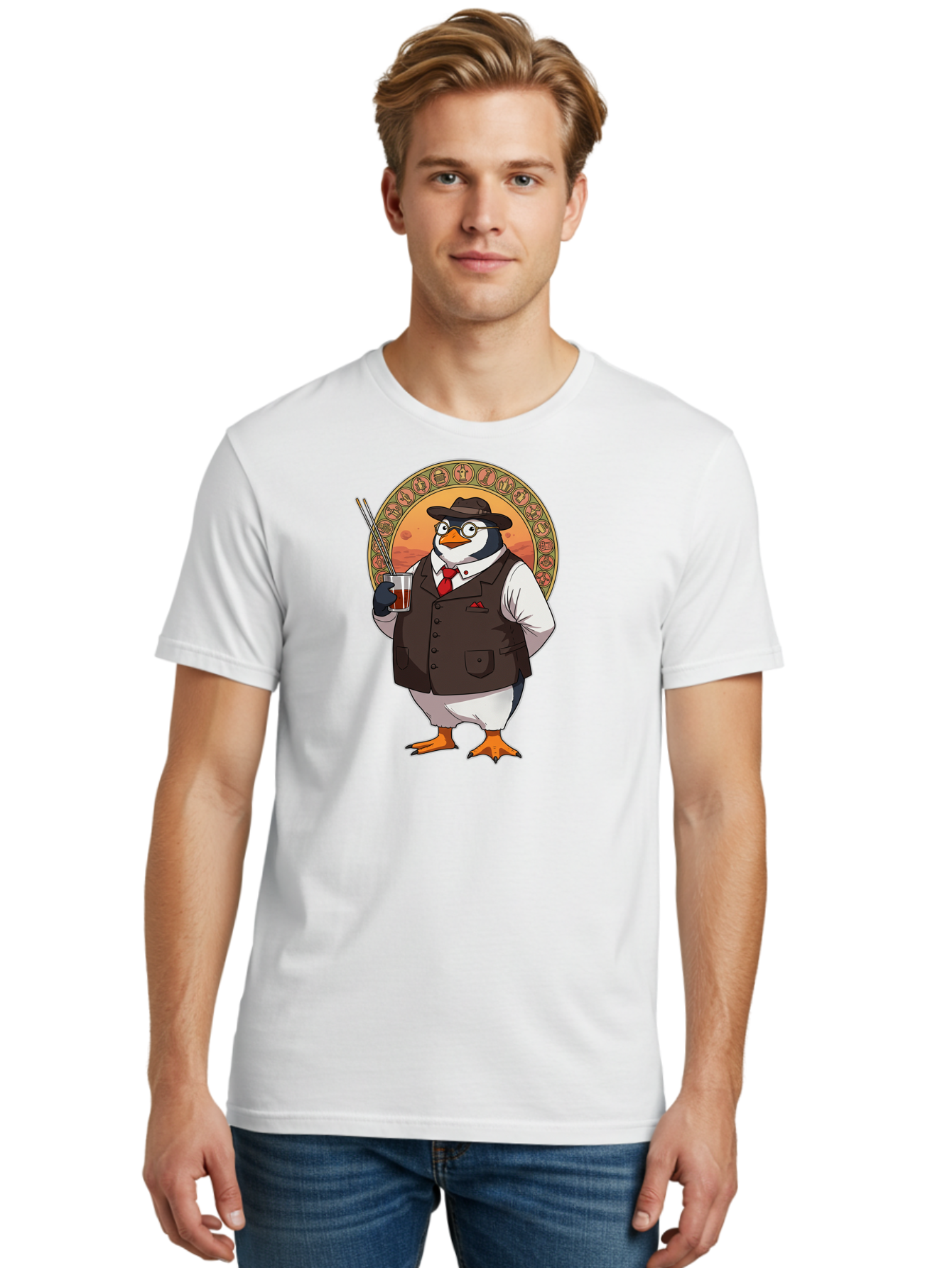 Penguin-In-Suit Men'S Graphic Tee, 100% Cotton, Comfortable Casual Summer Wear, Machine Washable, Vintage Camera, Old Camera, Antique Camera, Black Camera, Classic Photography, Photography Equipment, Nostalgic Device, Film Camera, Camera Art Baf987