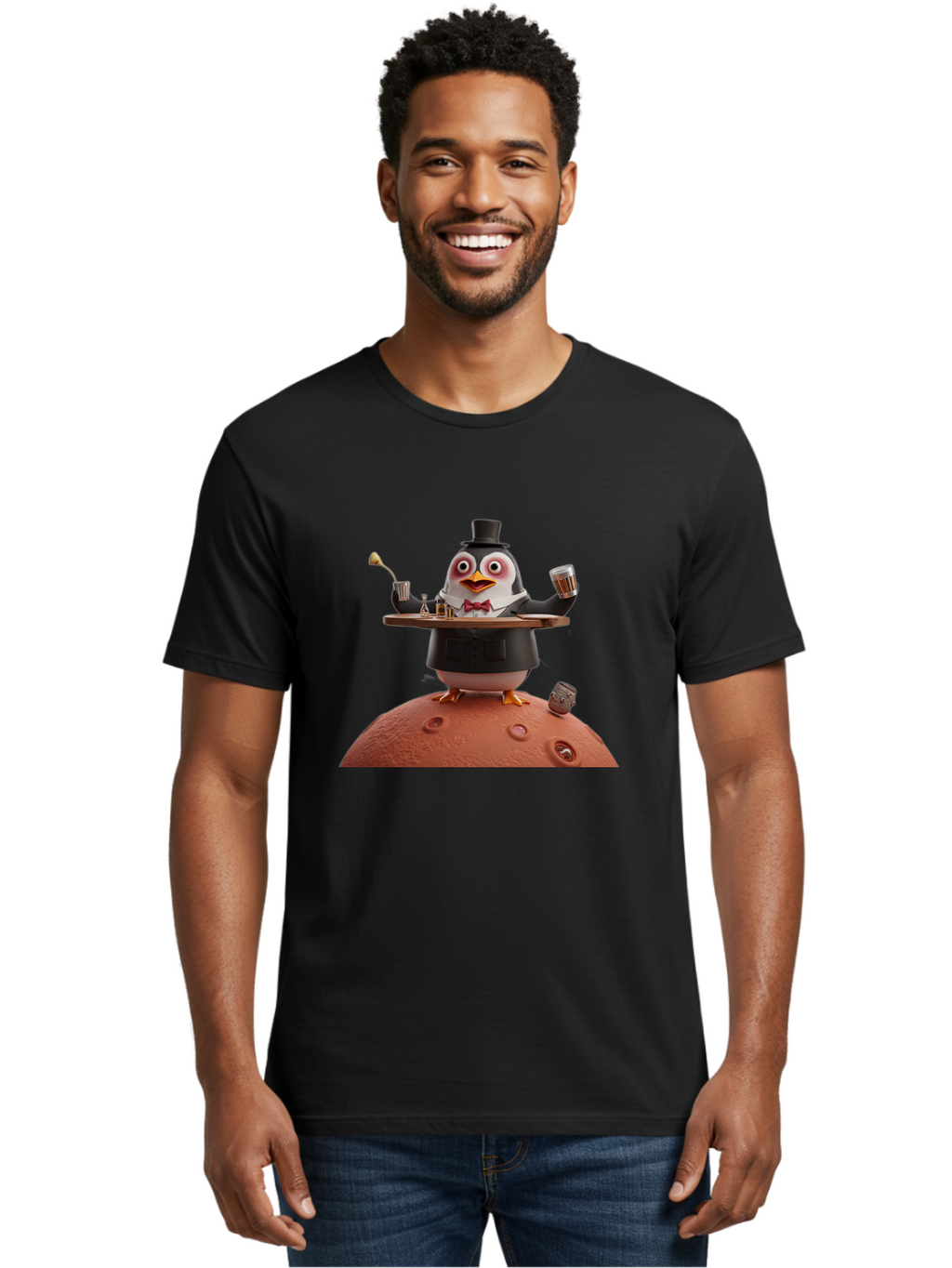 Penguin-Waiter-2 Men'S Graphic Tee, 100% Cotton, Comfortable Casual Summer Wear, Machine Washable, Vintage Camera, Old Camera, Antique Camera, Black Camera, Classic Photography, Photography Equipment, Nostalgic Device, Film Camera, Camera Art Baf989