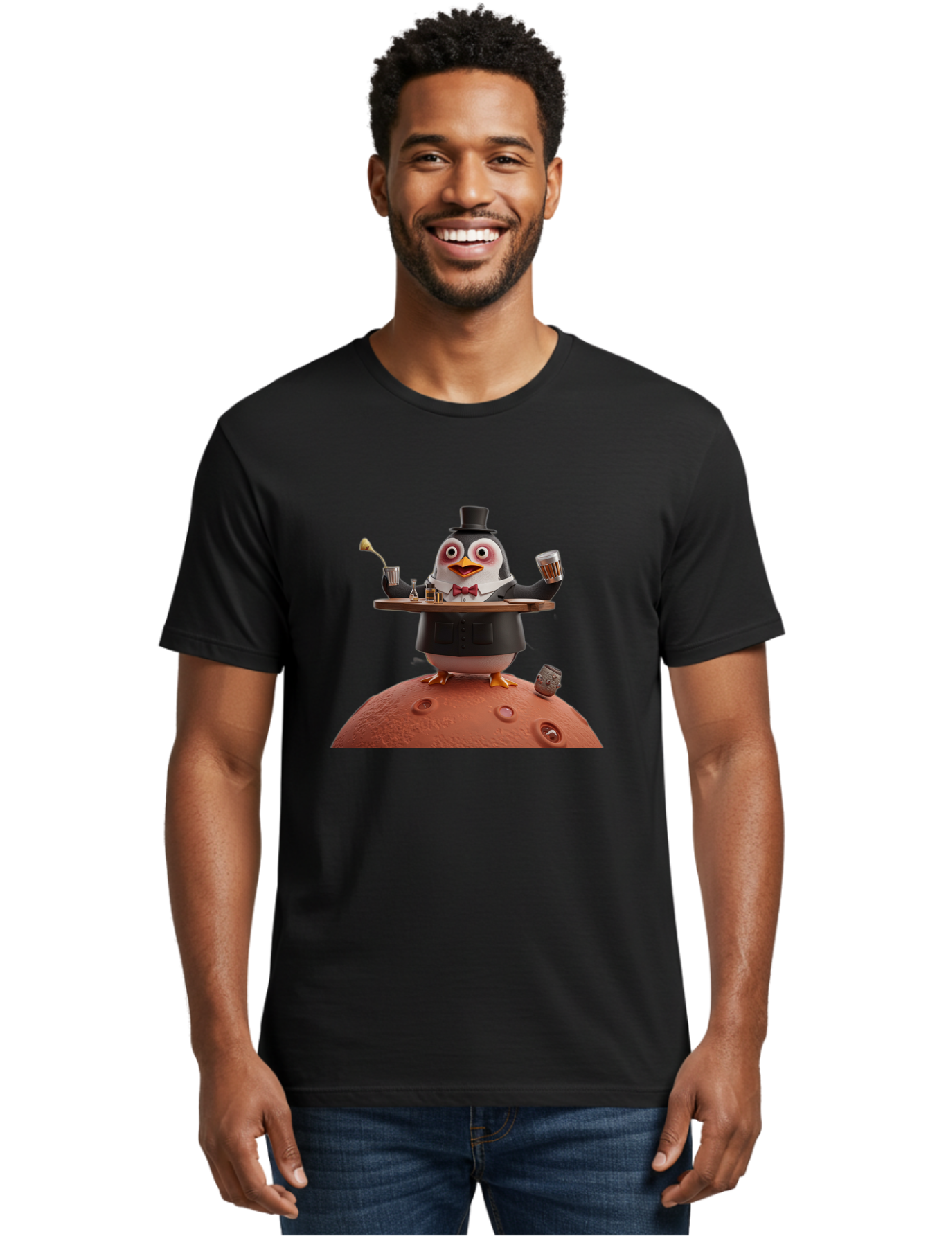 Penguin-Waiter-2 Men'S Graphic Tee, 100% Cotton, Comfortable Casual Summer Wear, Machine Washable, Vintage Camera, Old Camera, Antique Camera, Black Camera, Classic Photography, Photography Equipment, Nostalgic Device, Film Camera, Camera Art Baf989
