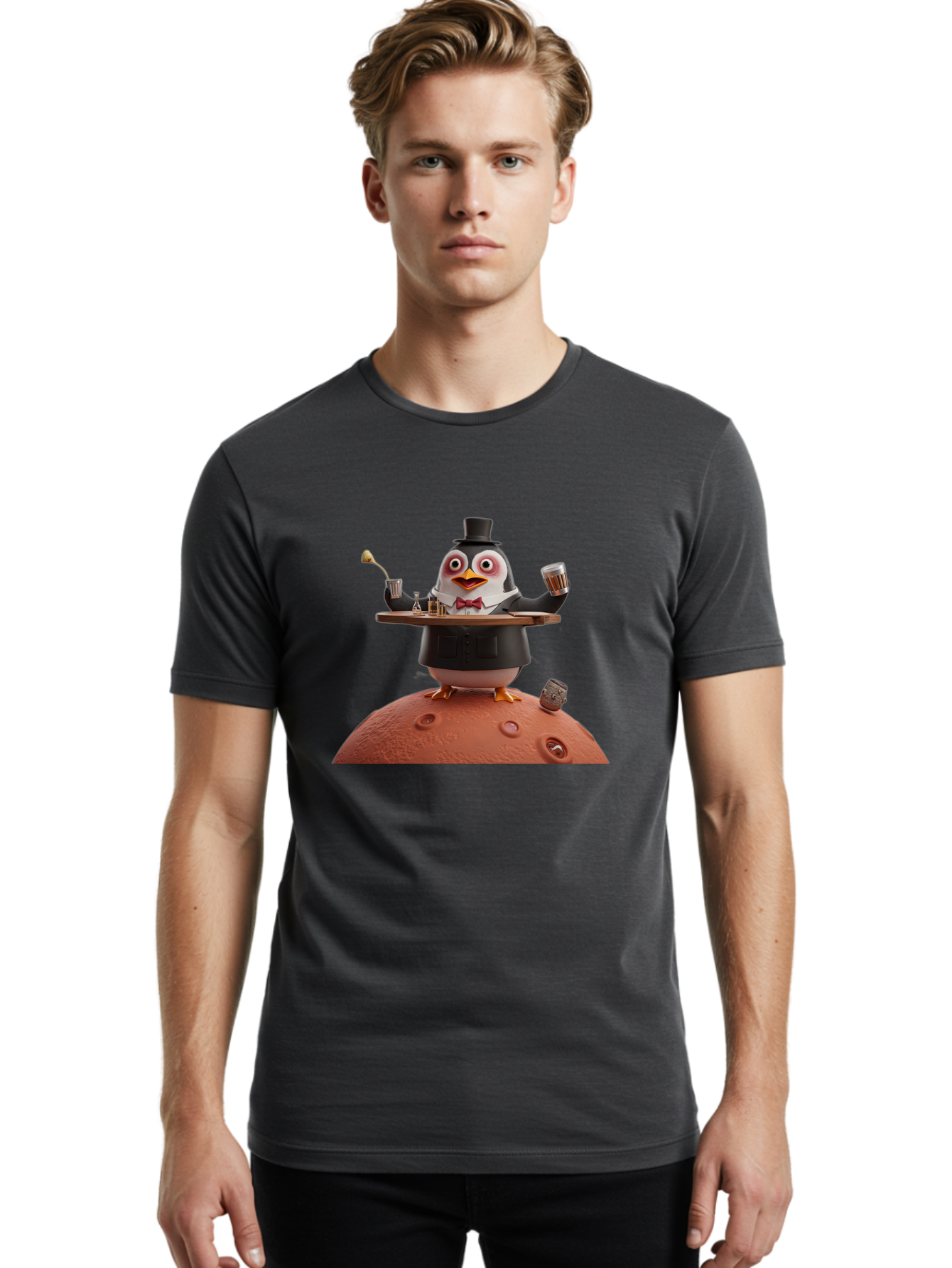Penguin-Waiter-2 Men'S Graphic Tee, 100% Cotton, Comfortable Casual Summer Wear, Machine Washable, Vintage Camera, Old Camera, Antique Camera, Black Camera, Classic Photography, Photography Equipment, Nostalgic Device, Film Camera, Camera Art Baf989