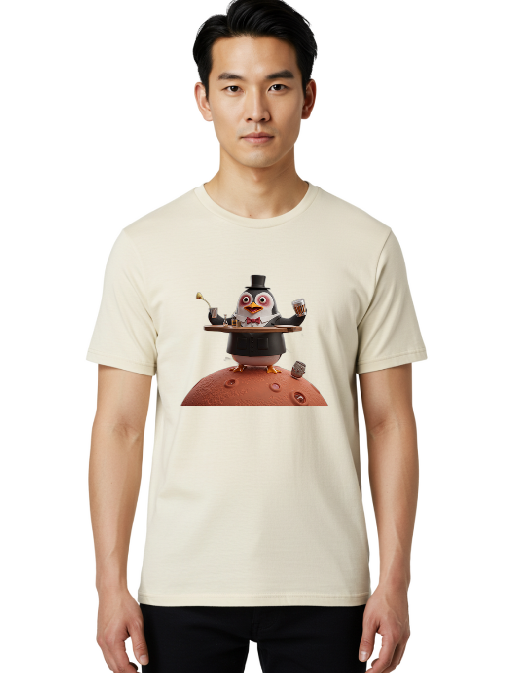 Penguin-Waiter-2 Men'S Graphic Tee, 100% Cotton, Comfortable Casual Summer Wear, Machine Washable, Vintage Camera, Old Camera, Antique Camera, Black Camera, Classic Photography, Photography Equipment, Nostalgic Device, Film Camera, Camera Art Baf989