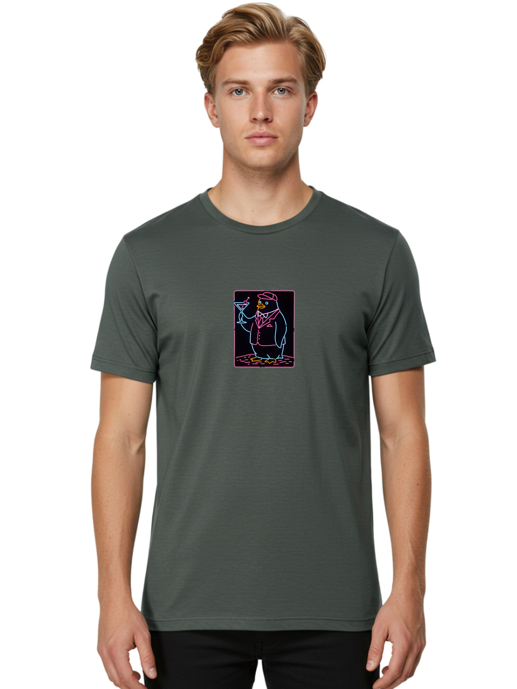 Penguin-With-Cocktail-1 Men'S Graphic Tee, 100% Cotton, Comfortable Casual Summer Wear, Machine Washable, Vintage Camera, Old Camera, Antique Camera, Black Camera, Classic Photography, Photography Equipment, Nostalgic Device, Film Camera, Baf992