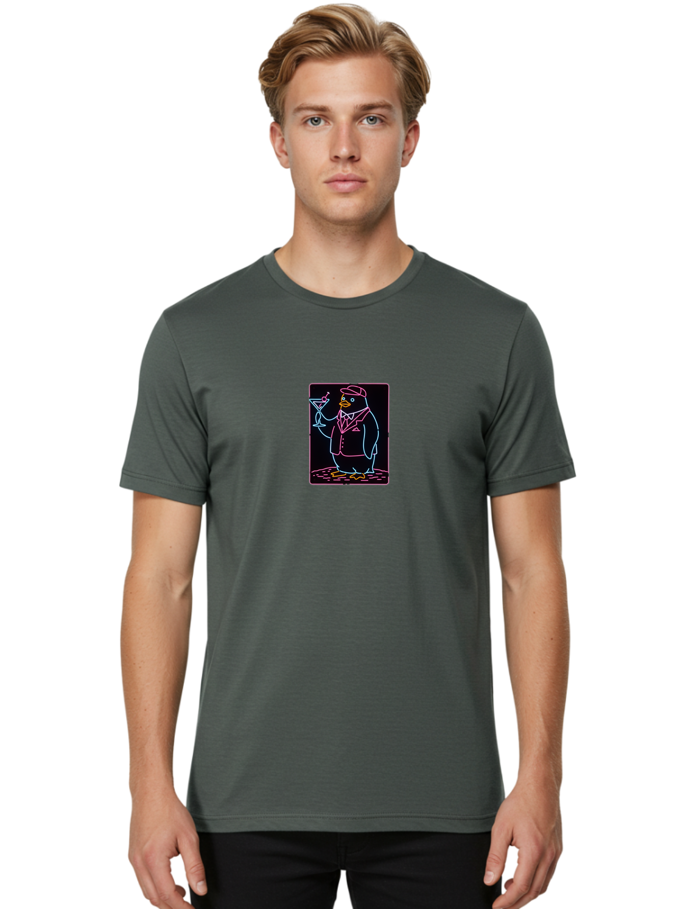 Penguin-With-Cocktail-1 Men'S Graphic Tee, 100% Cotton, Comfortable Casual Summer Wear, Machine Washable, Vintage Camera, Old Camera, Antique Camera, Black Camera, Classic Photography, Photography Equipment, Nostalgic Device, Film Camera, Baf992