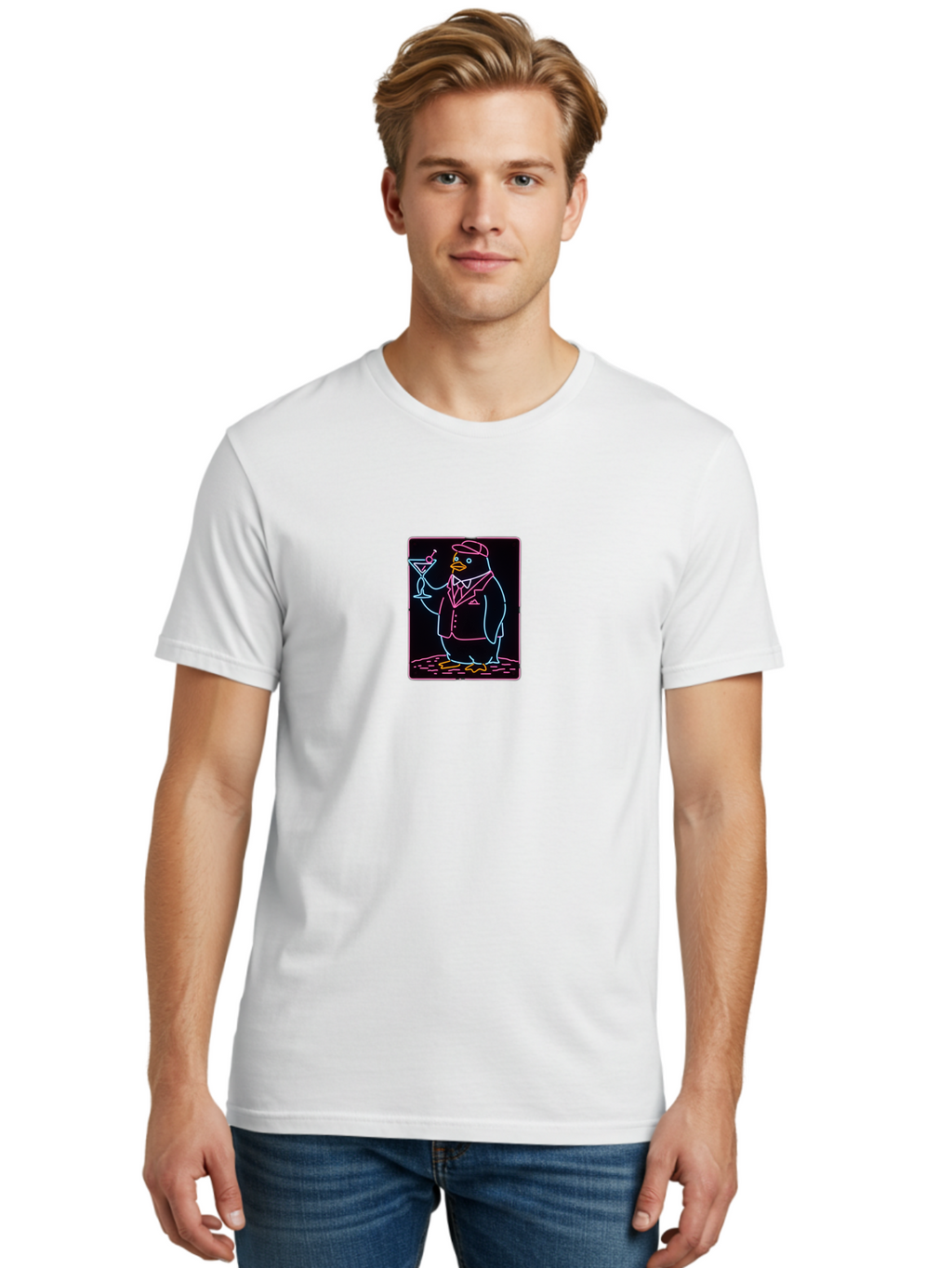 Penguin-With-Cocktail-1 Men'S Graphic Tee, 100% Cotton, Comfortable Casual Summer Wear, Machine Washable, Vintage Camera, Old Camera, Antique Camera, Black Camera, Classic Photography, Photography Equipment, Nostalgic Device, Film Camera, Baf992