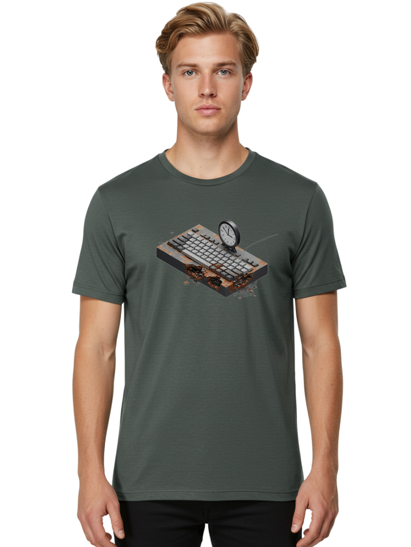 Rusty-Keyboard-And-Clock Men'S Graphic Tee, 100% Cotton, Comfortable Casual Summer Wear, Machine Washable, Vintage Camera, Old Camera, Antique Camera, Black Camera, Classic Photography, Photography Equipment, Nostalgic Device, Film Camera, Bag003