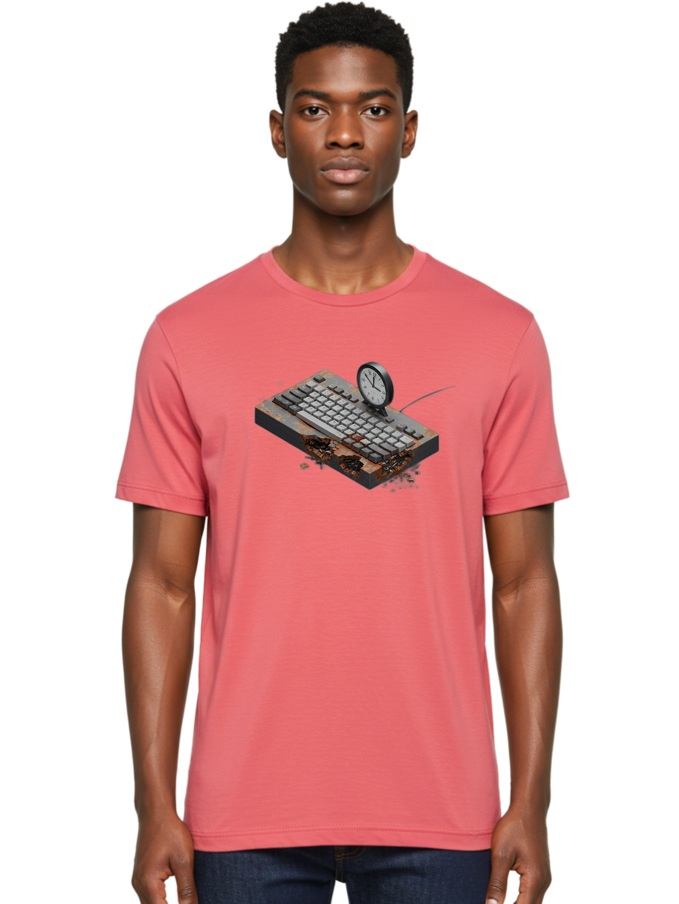 Rusty-Keyboard-And-Clock Men'S Graphic Tee, 100% Cotton, Comfortable Casual Summer Wear, Machine Washable, Vintage Camera, Old Camera, Antique Camera, Black Camera, Classic Photography, Photography Equipment, Nostalgic Device, Film Camera, Bag003