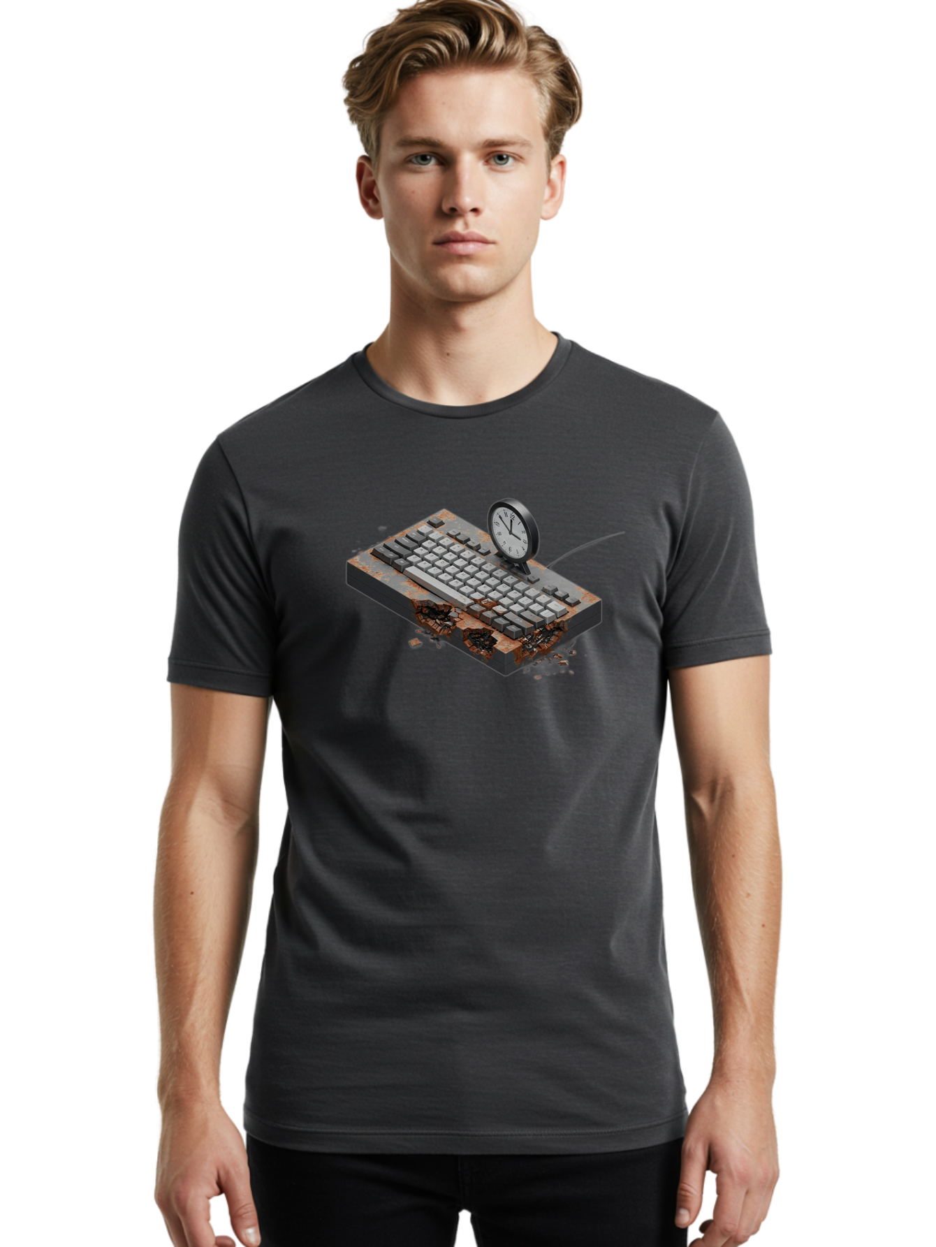 Rusty-Keyboard-And-Clock Men'S Graphic Tee, 100% Cotton, Comfortable Casual Summer Wear, Machine Washable, Vintage Camera, Old Camera, Antique Camera, Black Camera, Classic Photography, Photography Equipment, Nostalgic Device, Film Camera, Bag003