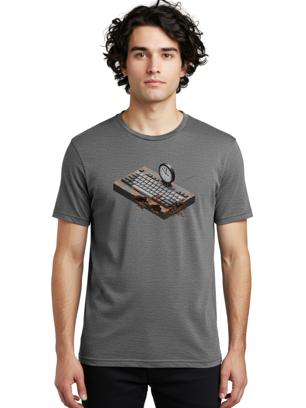 Rusty-Keyboard-And-Clock Men'S Graphic Tee, 100% Cotton, Comfortable Casual Summer Wear, Machine Washable, Vintage Camera, Old Camera, Antique Camera, Black Camera, Classic Photography, Photography Equipment, Nostalgic Device, Film Camera, Bag003