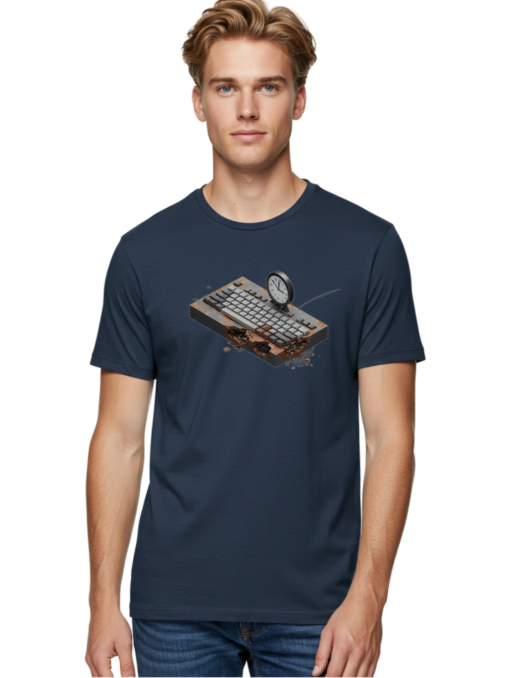 Rusty-Keyboard-And-Clock Men'S Graphic Tee, 100% Cotton, Comfortable Casual Summer Wear, Machine Washable, Vintage Camera, Old Camera, Antique Camera, Black Camera, Classic Photography, Photography Equipment, Nostalgic Device, Film Camera, Bag003