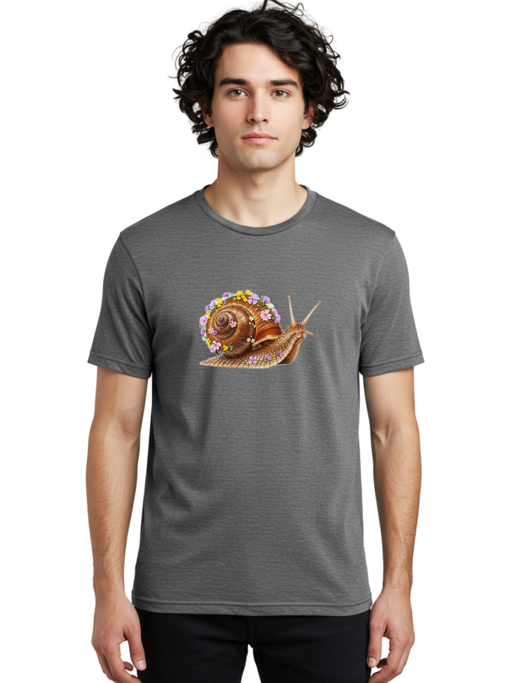 Snail-With-Flowers-2 Men'S Graphic Tee, 100% Cotton, Comfortable Casual Summer Wear, Machine Washable, Vintage Camera, Old Camera, Antique Camera, Black Camera, Classic Photography, Photography Equipment, Nostalgic Device, Film Camera, Bag021