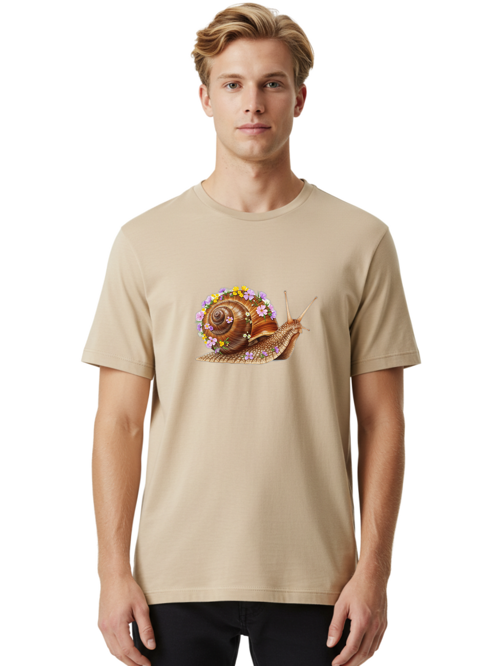 Snail-With-Flowers-2 Men'S Graphic Tee, 100% Cotton, Comfortable Casual Summer Wear, Machine Washable, Vintage Camera, Old Camera, Antique Camera, Black Camera, Classic Photography, Photography Equipment, Nostalgic Device, Film Camera, Bag021