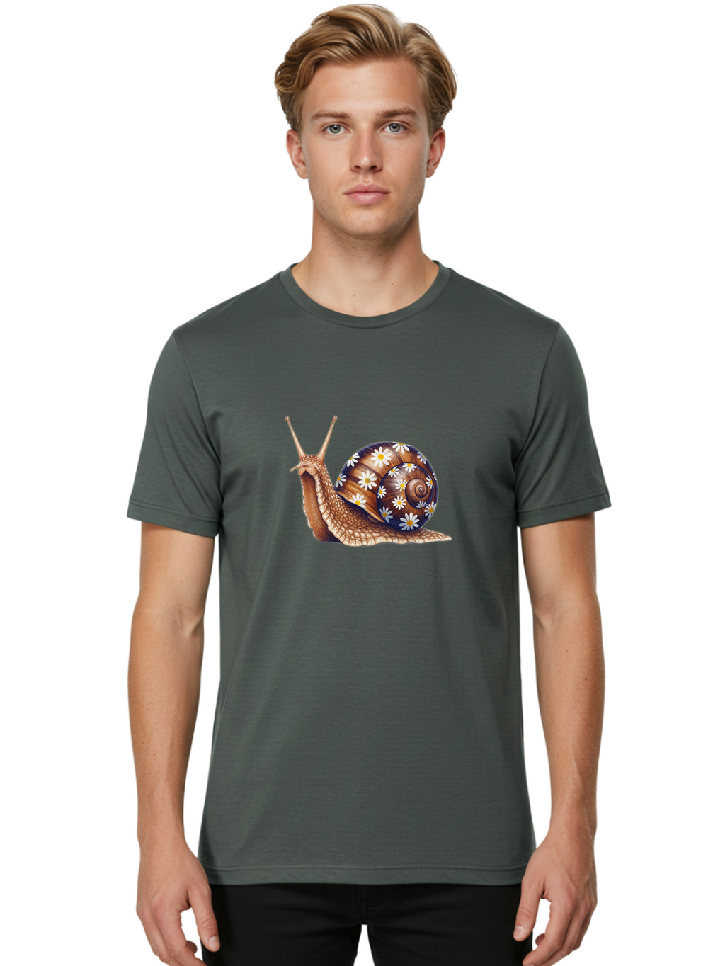 Snail-With-Flowers Men'S Graphic Tee, 100% Cotton, Comfortable Casual Summer Wear, Machine Washable, Vintage Camera, Old Camera, Antique Camera, Black Camera, Classic Photography, Photography Equipment, Nostalgic Device, Film Camera, Bag022