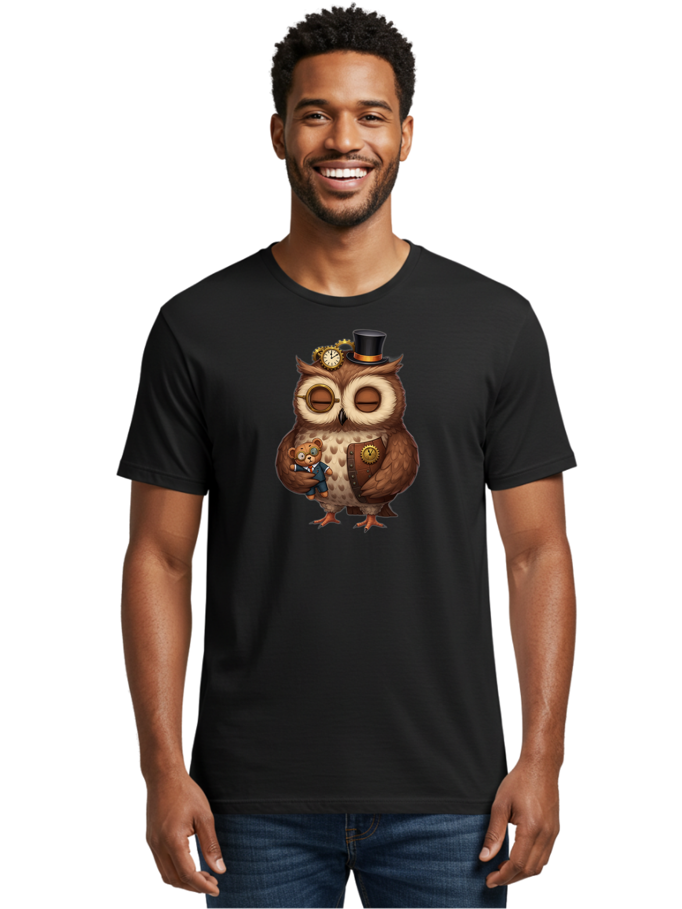 Steampunk-Owl Men'S Graphic Tee, 100% Cotton, Comfortable Casual Summer Wear, Machine Washable, Vintage Camera, Old Camera, Antique Camera, Black Camera, Classic Photography, Photography Equipment, Nostalgic Device, Film Camera, Camera Art Bag034