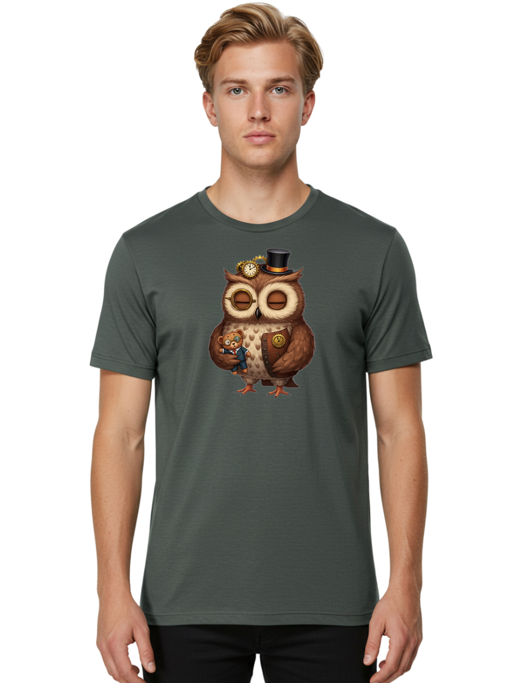 Steampunk-Owl Men'S Graphic Tee, 100% Cotton, Comfortable Casual Summer Wear, Machine Washable, Vintage Camera, Old Camera, Antique Camera, Black Camera, Classic Photography, Photography Equipment, Nostalgic Device, Film Camera, Camera Art Bag034