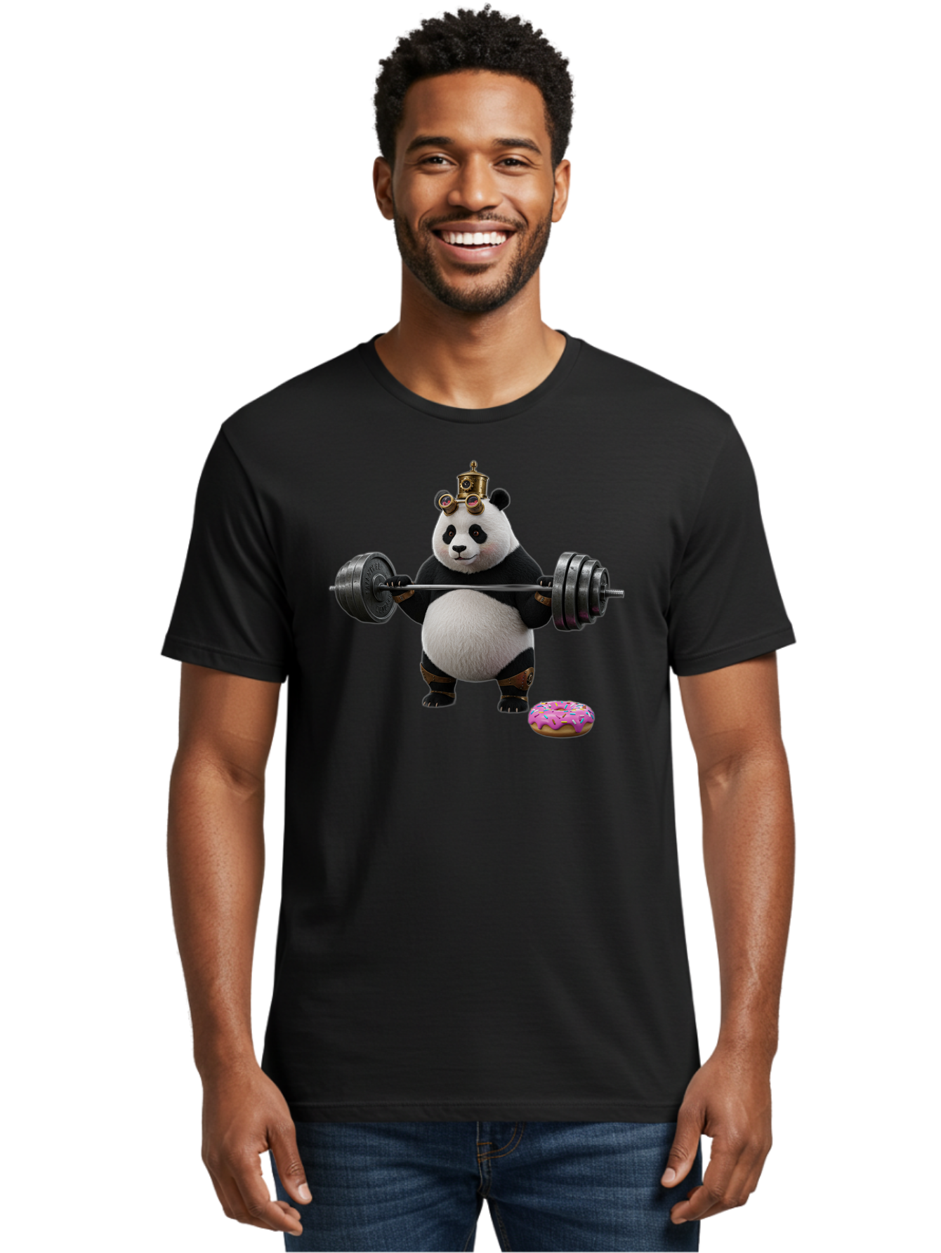 Steampunk-Panda-Lifting-Weights Men'S Graphic Tee, 100% Cotton, Comfortable Casual Summer Wear, Machine Washable, Vintage Camera, Old Camera, Antique Camera, Black Camera, Classic Photography, Photography Equipment, Nostalgic Device, Bag035