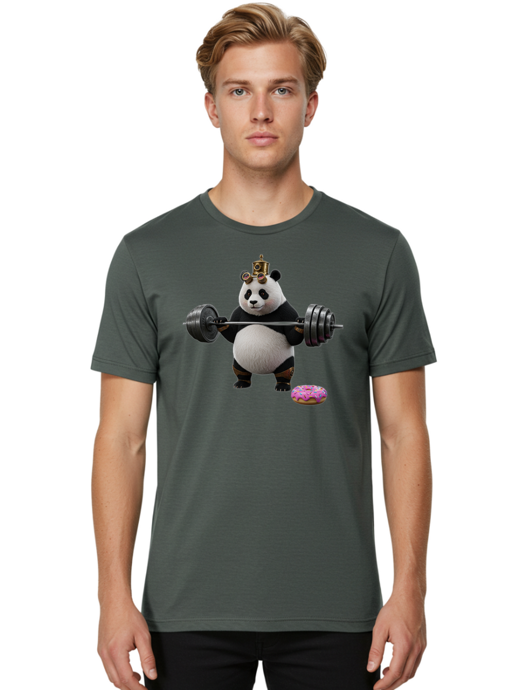 Steampunk-Panda-Lifting-Weights Men'S Graphic Tee, 100% Cotton, Comfortable Casual Summer Wear, Machine Washable, Vintage Camera, Old Camera, Antique Camera, Black Camera, Classic Photography, Photography Equipment, Nostalgic Device, Bag035