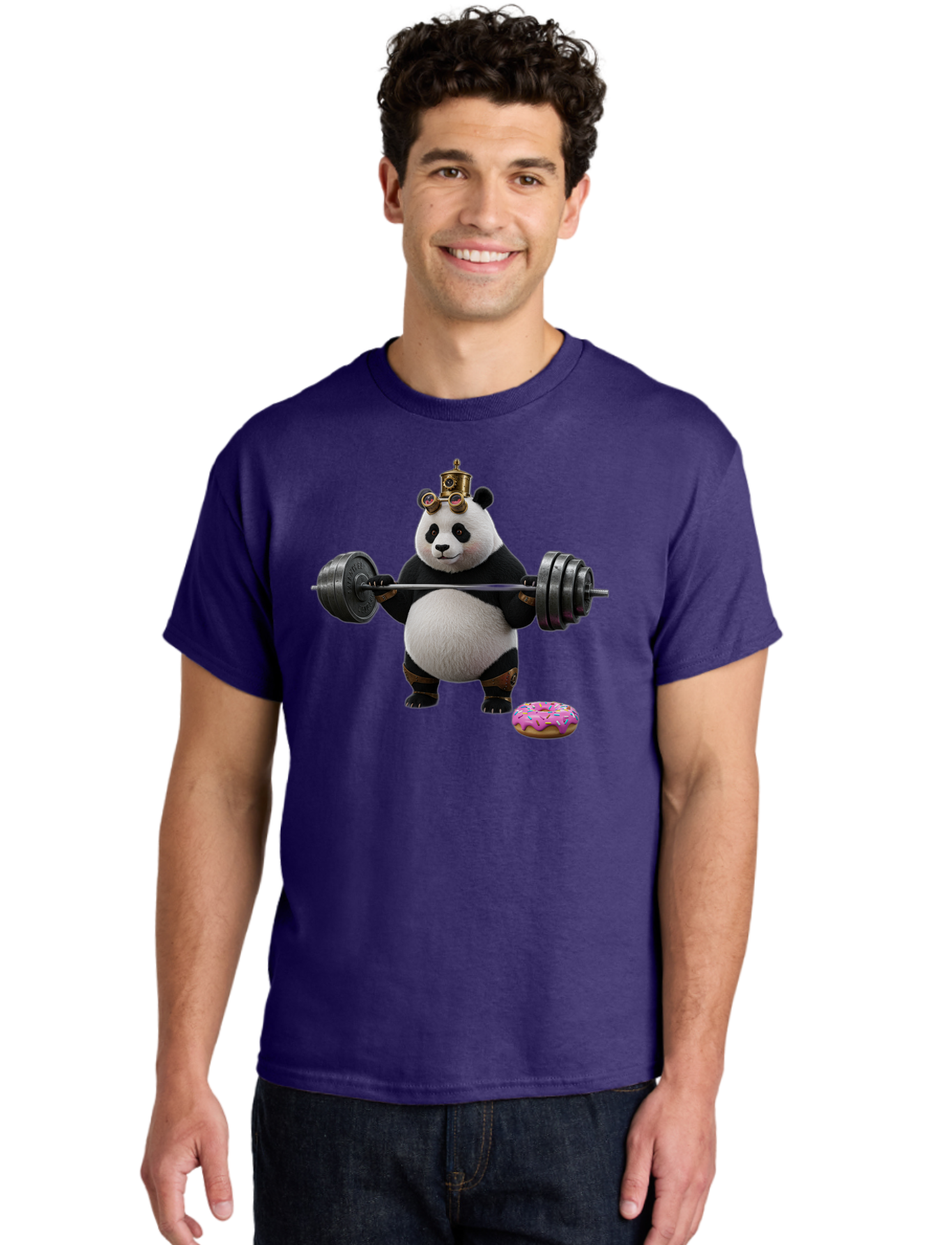 Steampunk-Panda-Lifting-Weights Men'S Graphic Tee, 100% Cotton, Comfortable Casual Summer Wear, Machine Washable, Vintage Camera, Old Camera, Antique Camera, Black Camera, Classic Photography, Photography Equipment, Nostalgic Device, Bag035