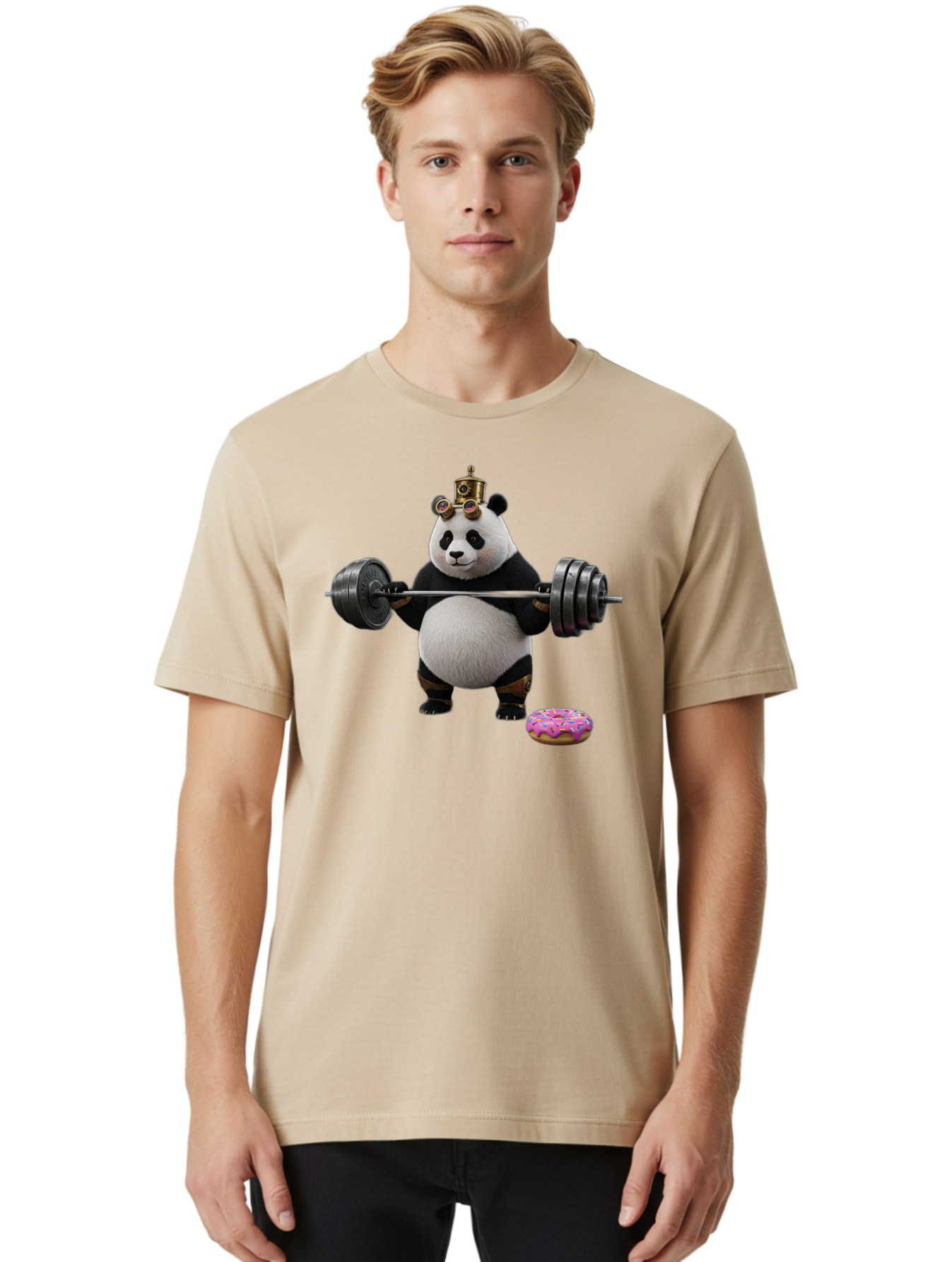 Steampunk-Panda-Lifting-Weights Men'S Graphic Tee, 100% Cotton, Comfortable Casual Summer Wear, Machine Washable, Vintage Camera, Old Camera, Antique Camera, Black Camera, Classic Photography, Photography Equipment, Nostalgic Device, Bag035