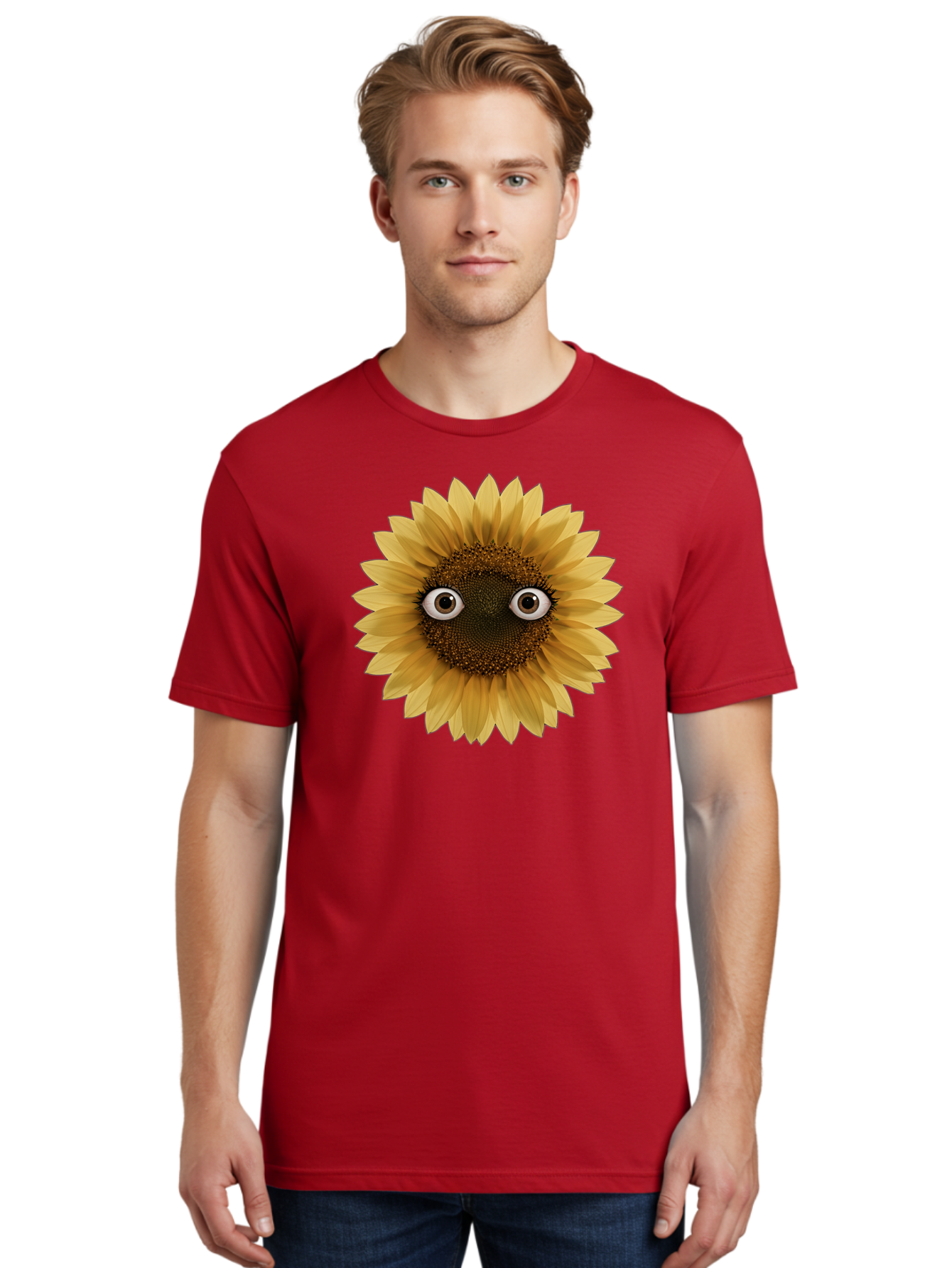 Sunflower-With-Eyes-1 Men'S Graphic Tee, 100% Cotton, Comfortable Casual Summer Wear, Machine Washable, Vintage Camera, Old Camera, Antique Camera, Black Camera, Classic Photography, Photography Equipment, Nostalgic Device, Film Camera, Bag041