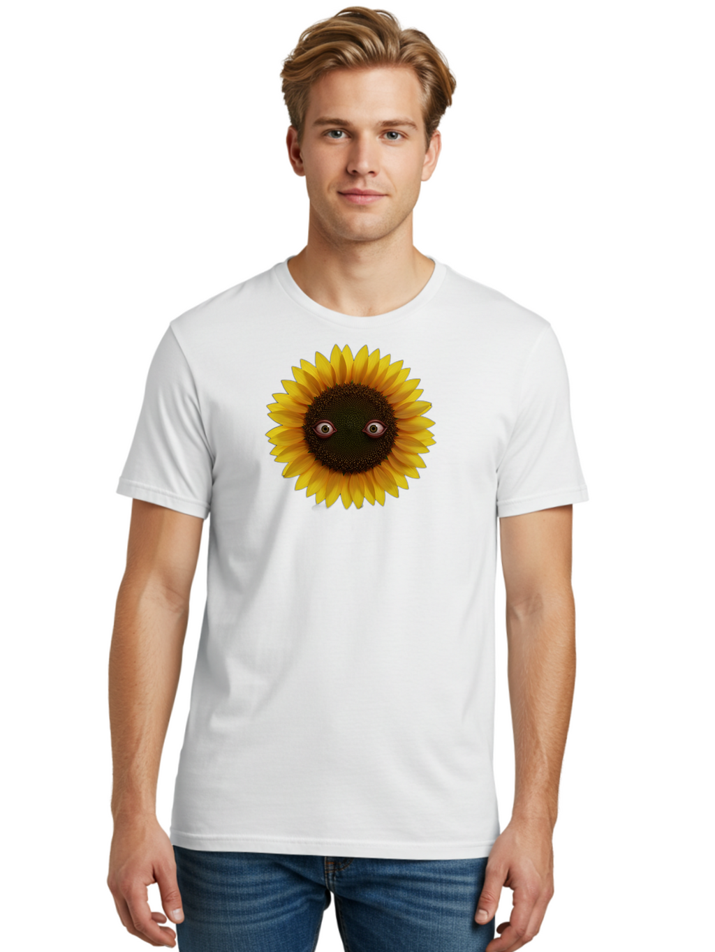 Sunflower-With-Eyes-2 Men'S Graphic Tee, 100% Cotton, Comfortable Casual Summer Wear, Machine Washable, Vintage Camera, Old Camera, Antique Camera, Black Camera, Classic Photography, Photography Equipment, Nostalgic Device, Film Camera, Bag042