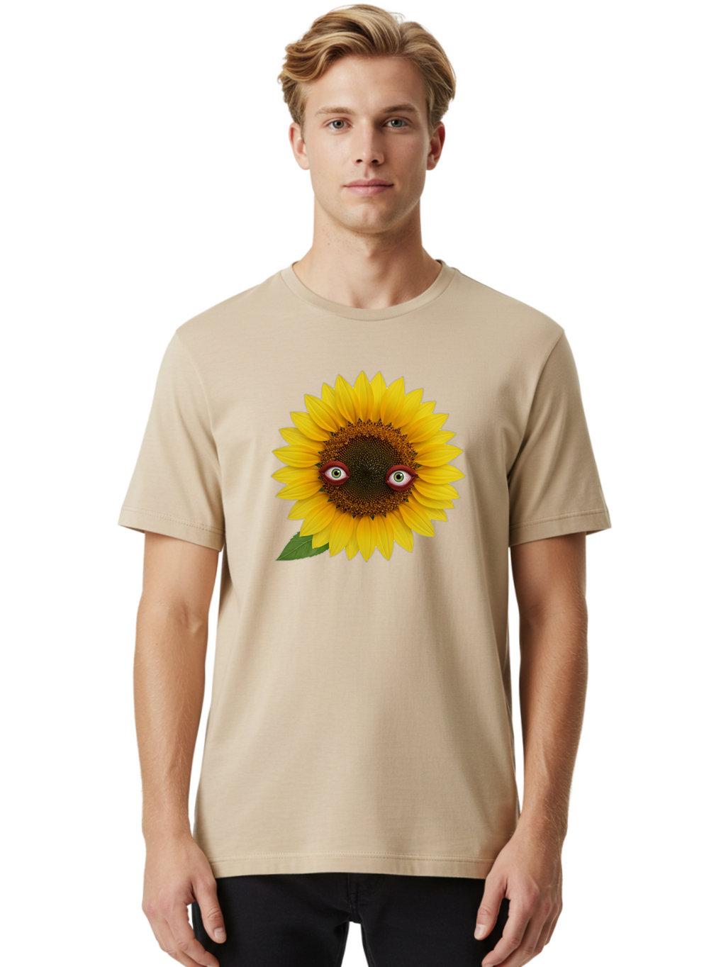 Sunflower-With-Eyes-3 Men'S Graphic Tee, 100% Cotton, Comfortable Casual Summer Wear, Machine Washable, Vintage Camera, Old Camera, Antique Camera, Black Camera, Classic Photography, Photography Equipment, Nostalgic Device, Film Camera, Bag043